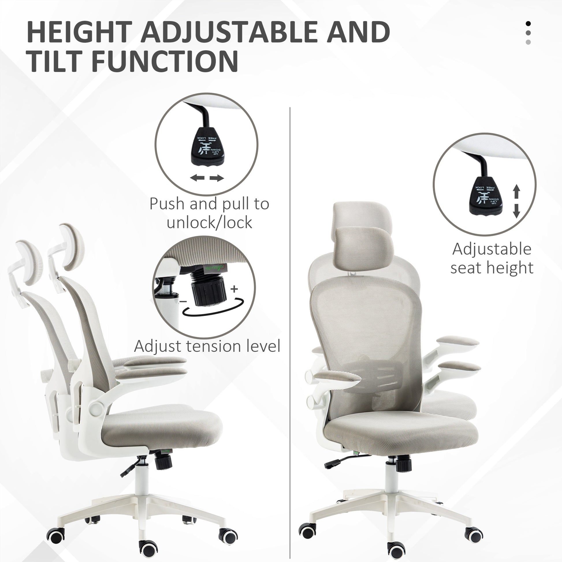 Mesh Office Chair with Headrest, Lumbar Support, 90° Arm