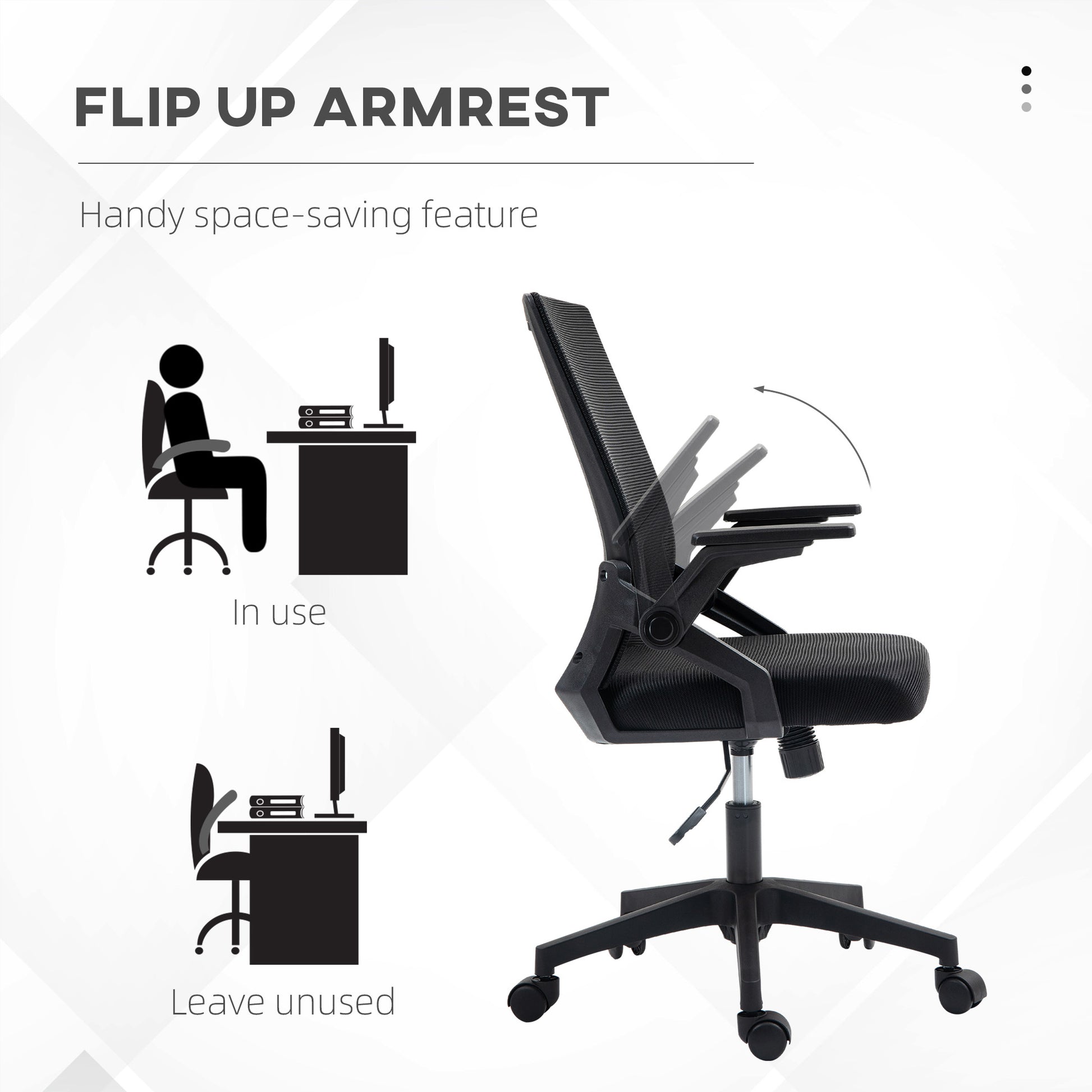 Mesh Office Chair, Desk Chair with Lumbar Support, Flip-Up Armrest