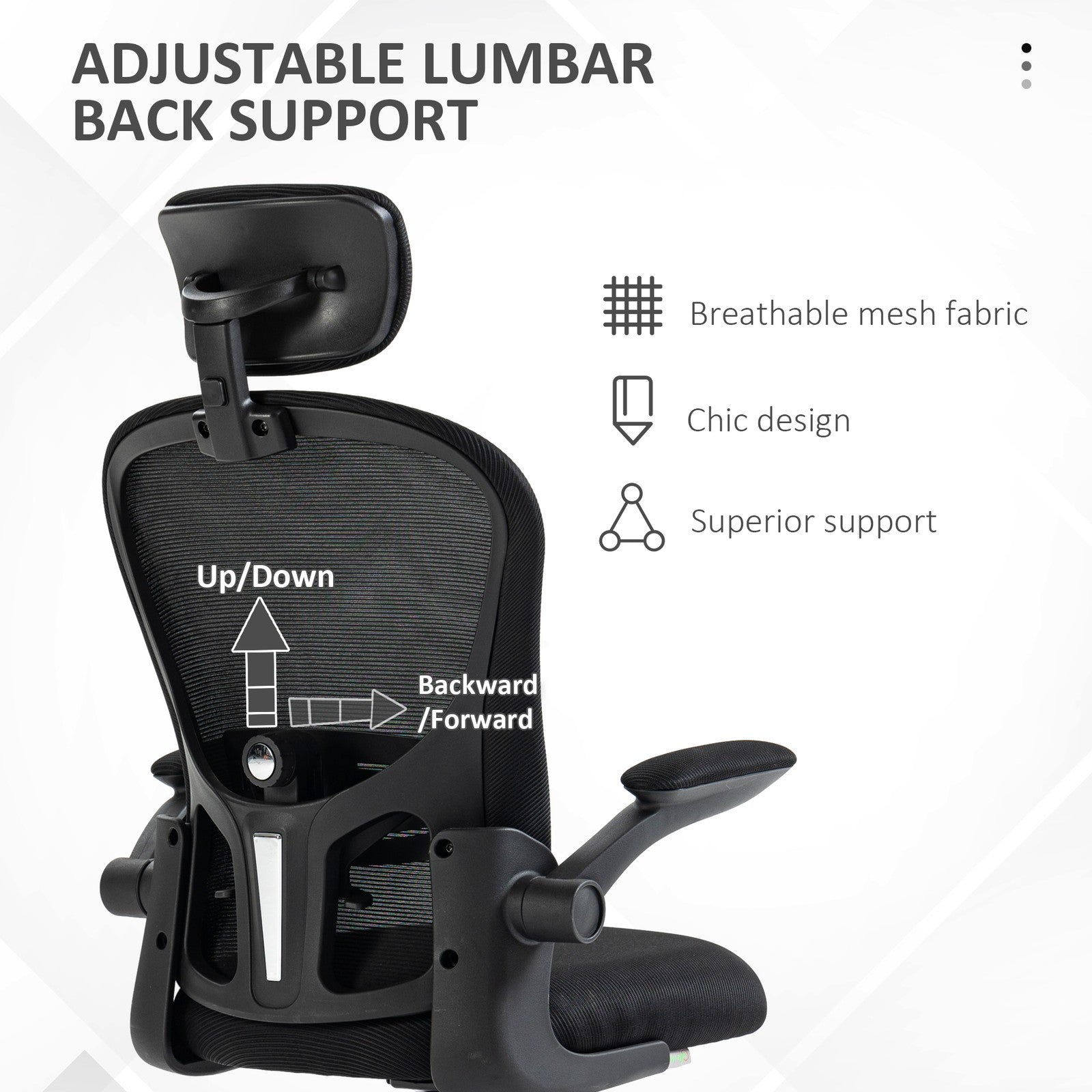 Mesh Office Chair with Headrest, Lumbar Support, 90° Arm
