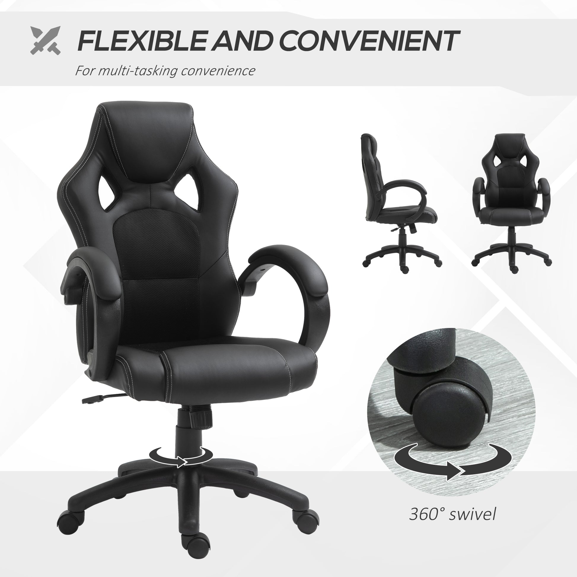 Executive Racing Swivel Gaming Office Chair PU Leather Computer Desk Chair Gray