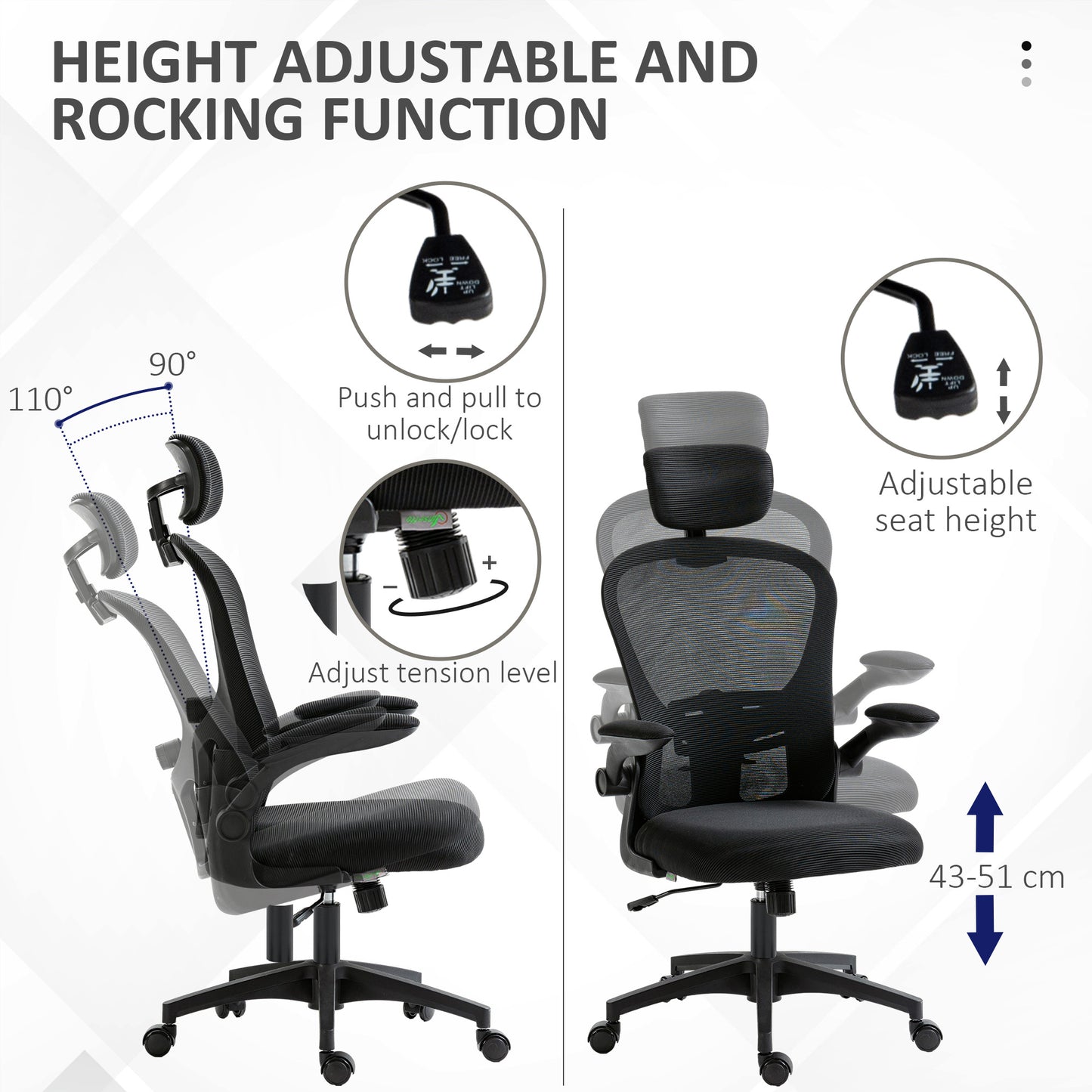 Mesh Office Chair with Headrest, Lumbar Support, 90° Arm