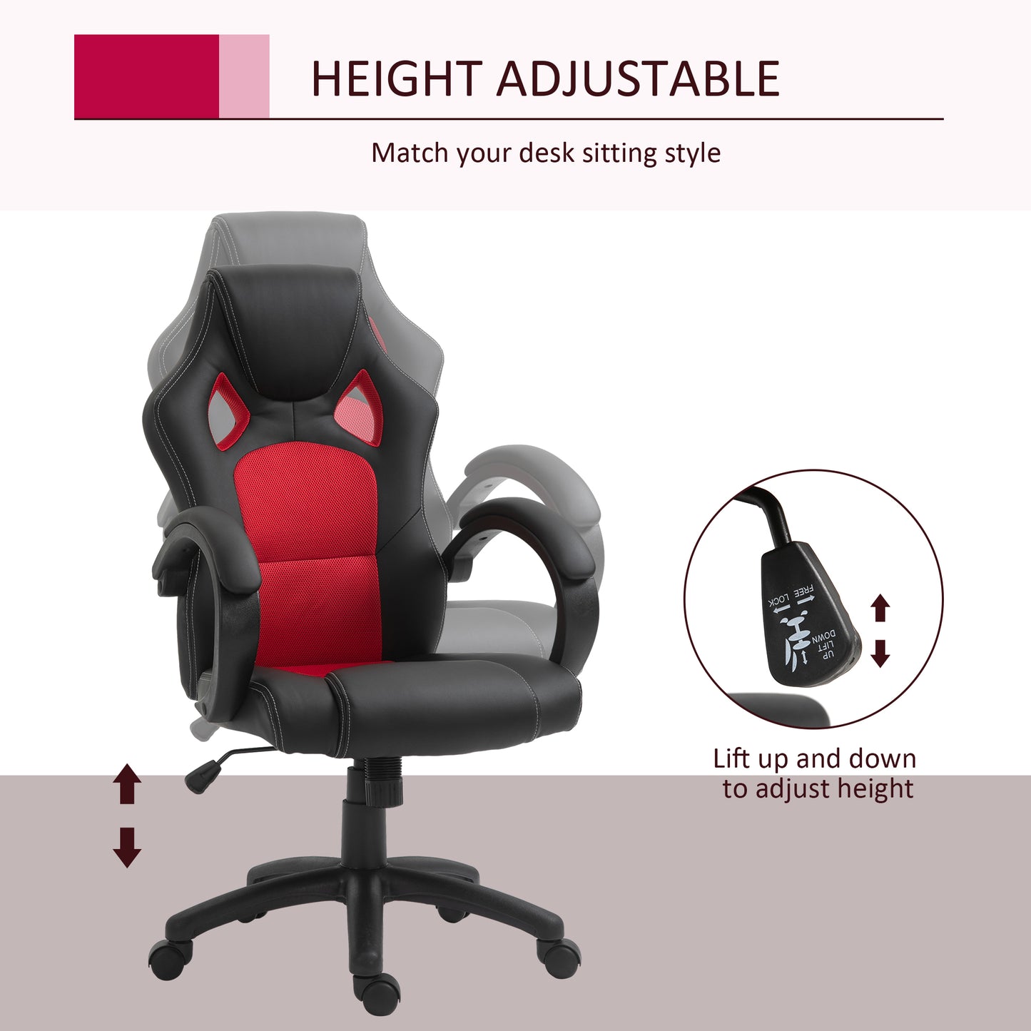 Executive Racing Swivel Gaming Office Chair PU Leather Computer Desk Chair Gray