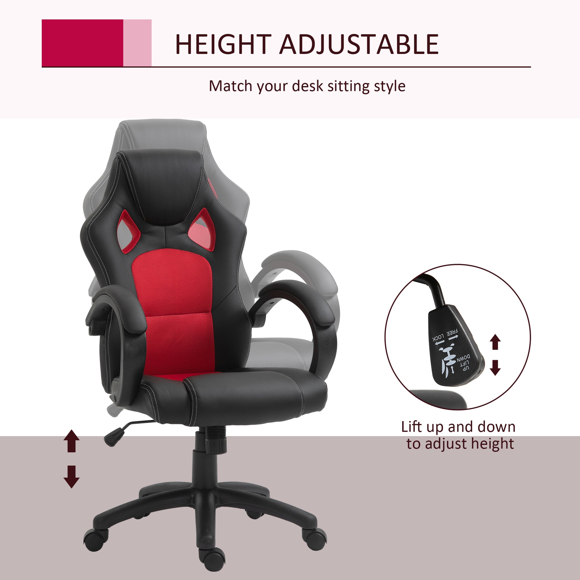 Executive Racing Swivel Gaming Office Chair PU Leather Computer Desk Chair Gray