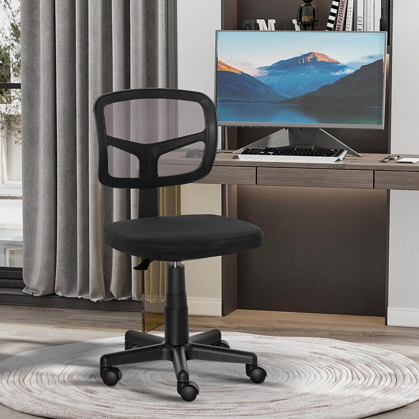 Office Chair without Arms, Ergonomic Swivel Mesh Desk Chair