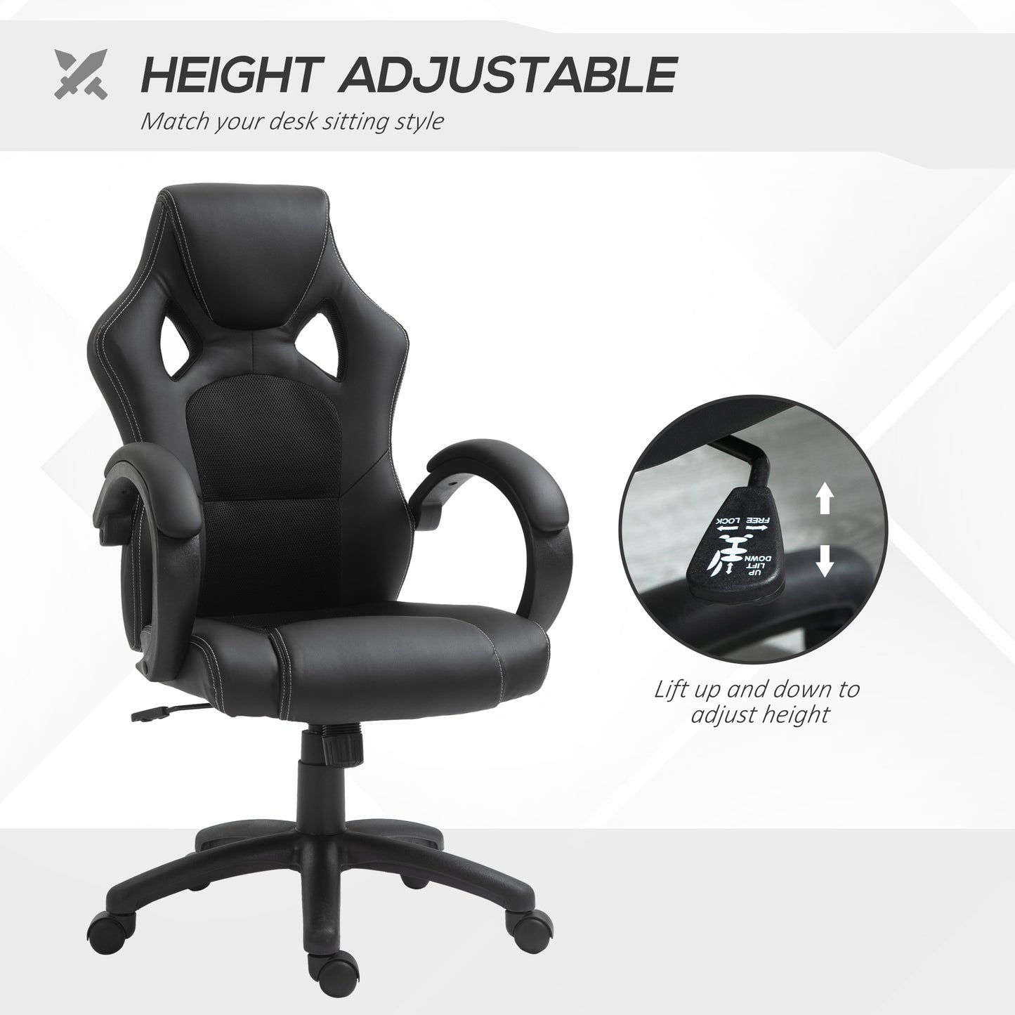 Executive Racing Swivel Gaming Office Chair PU Leather Computer Desk Chair Gray