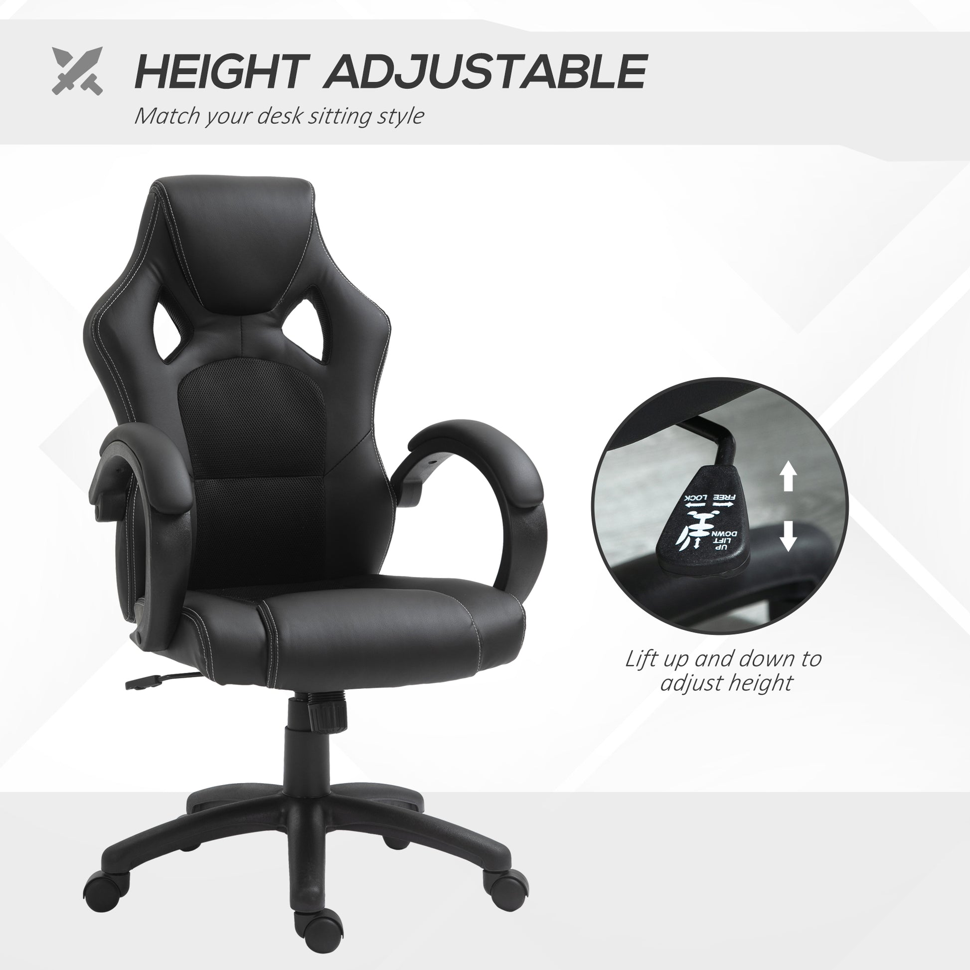 Executive Racing Swivel Gaming Office Chair PU Leather Computer Desk Chair Gray