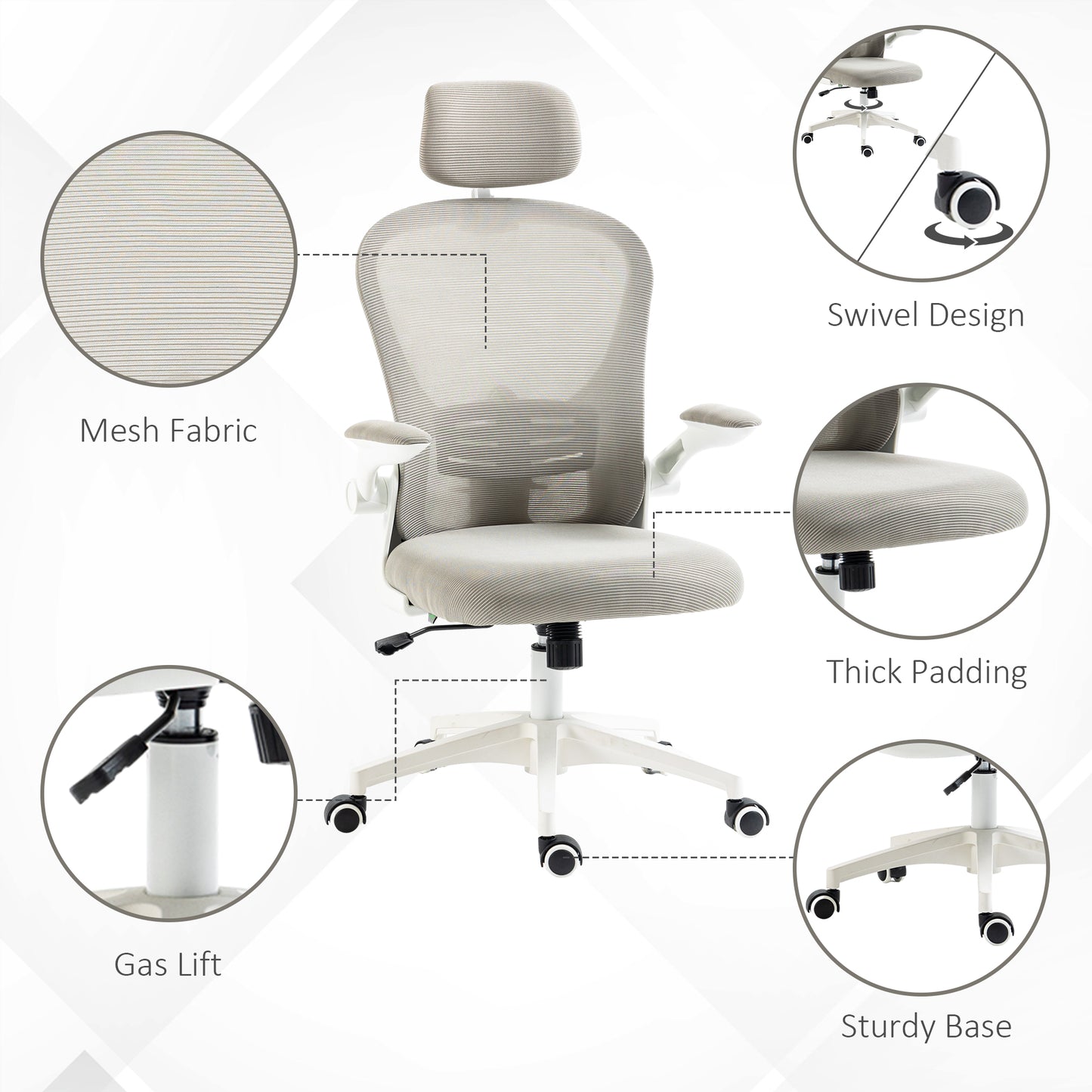 Mesh Office Chair with Headrest, Lumbar Support, 90° Arm
