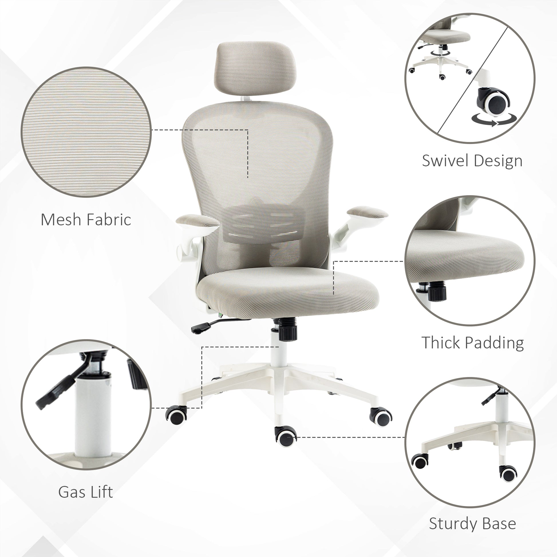 Mesh Office Chair with Headrest, Lumbar Support, 90° Arm
