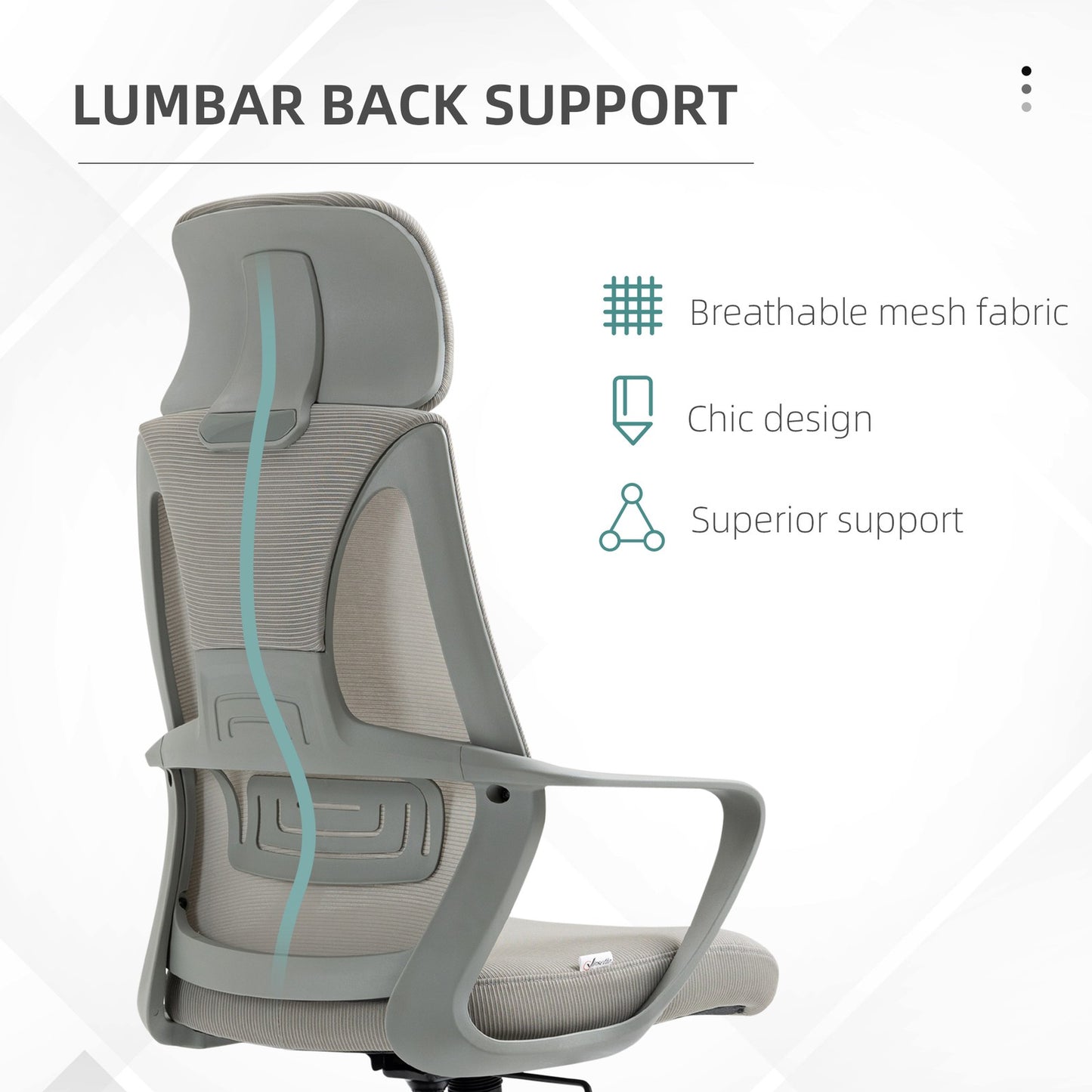 Vinsetto Mesh Back Office Chair W/ Adjustable Height Padded Headrest Grey