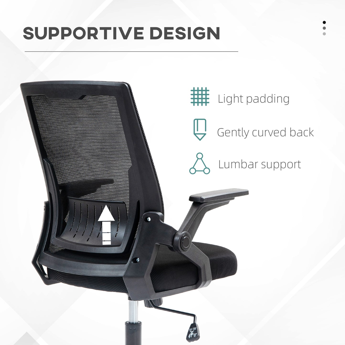 Mesh Office Chair, Desk Chair with Lumbar Support, Flip-Up Armrest