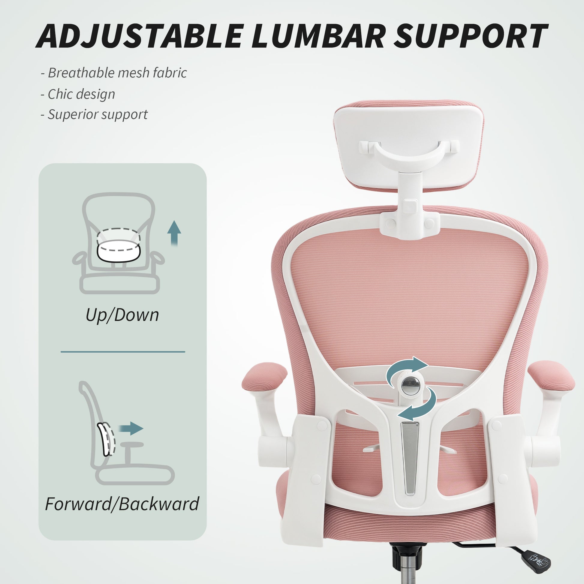 Mesh Office Chair with Headrest, Lumbar Support, 90° Arm