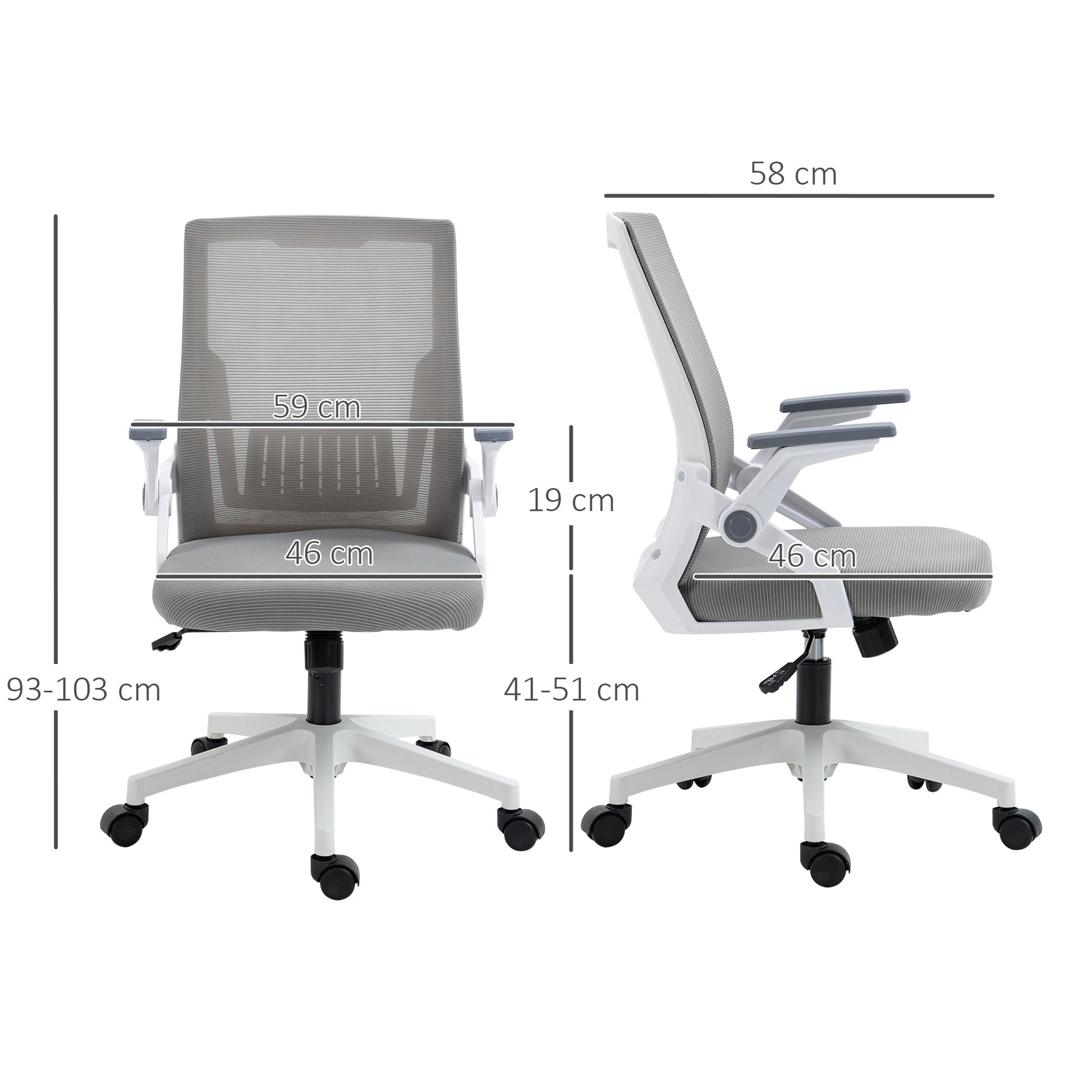 Mesh Office Chair, Desk Chair with Lumbar Support, Flip-Up Armrest