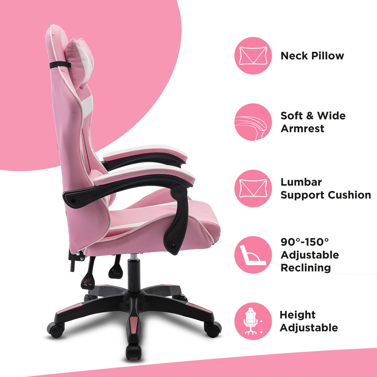 Height Adjustable Recliner Swivel Ergonomic Office PC Gaming Chair with Footrest