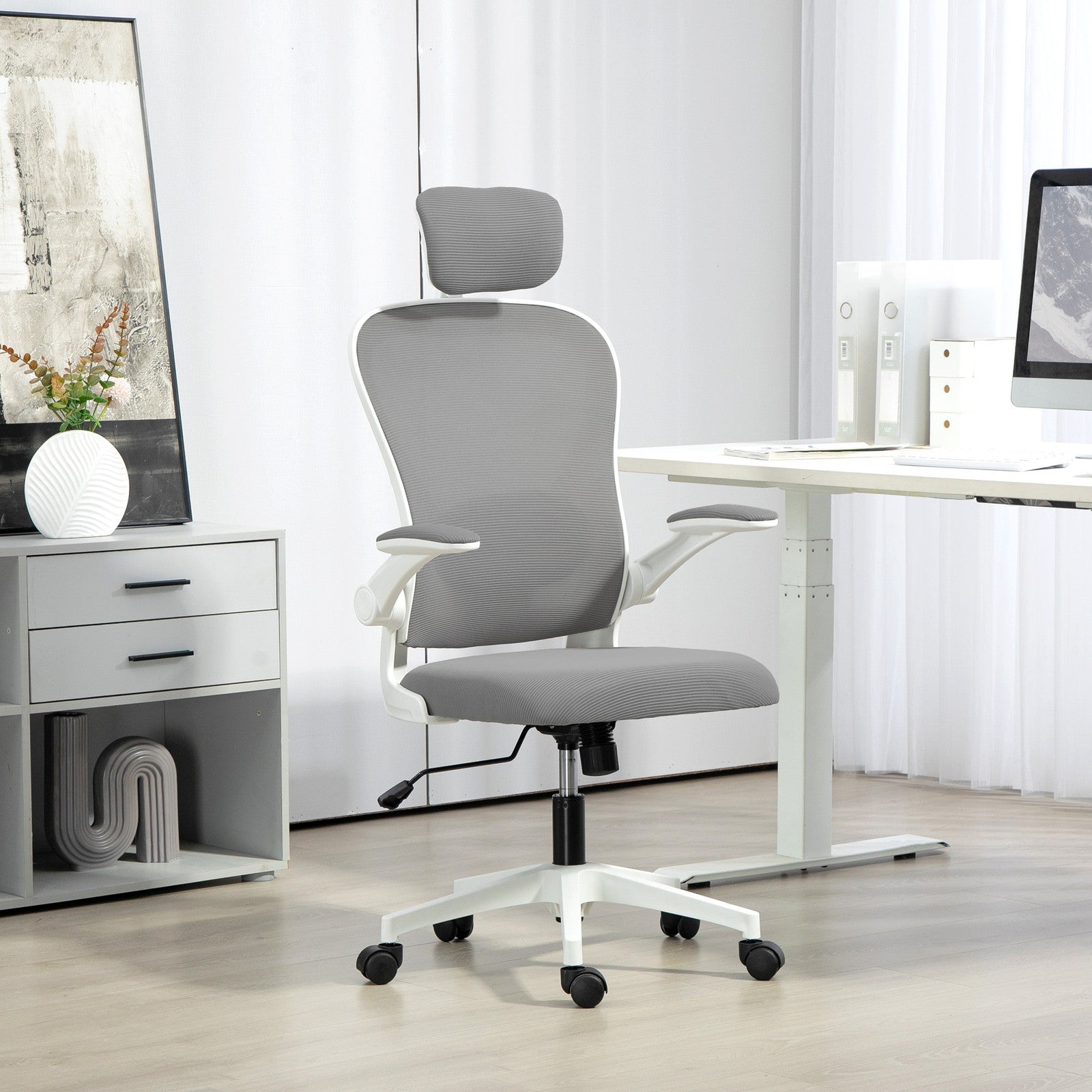 HOMCOM Ergonomic Mesh Office Chair with Headrest, Lumbar Support, Grey