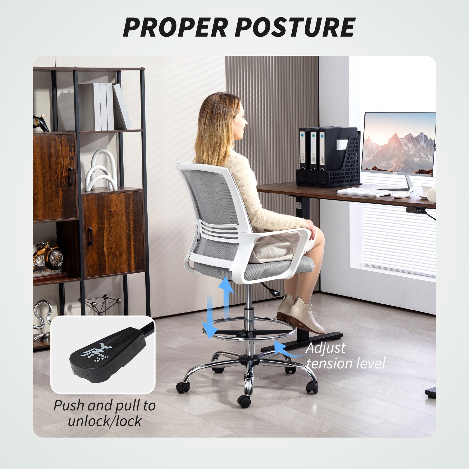 Mesh Drafting Chair, Adjustable Swivel Ergonomic Office Chair