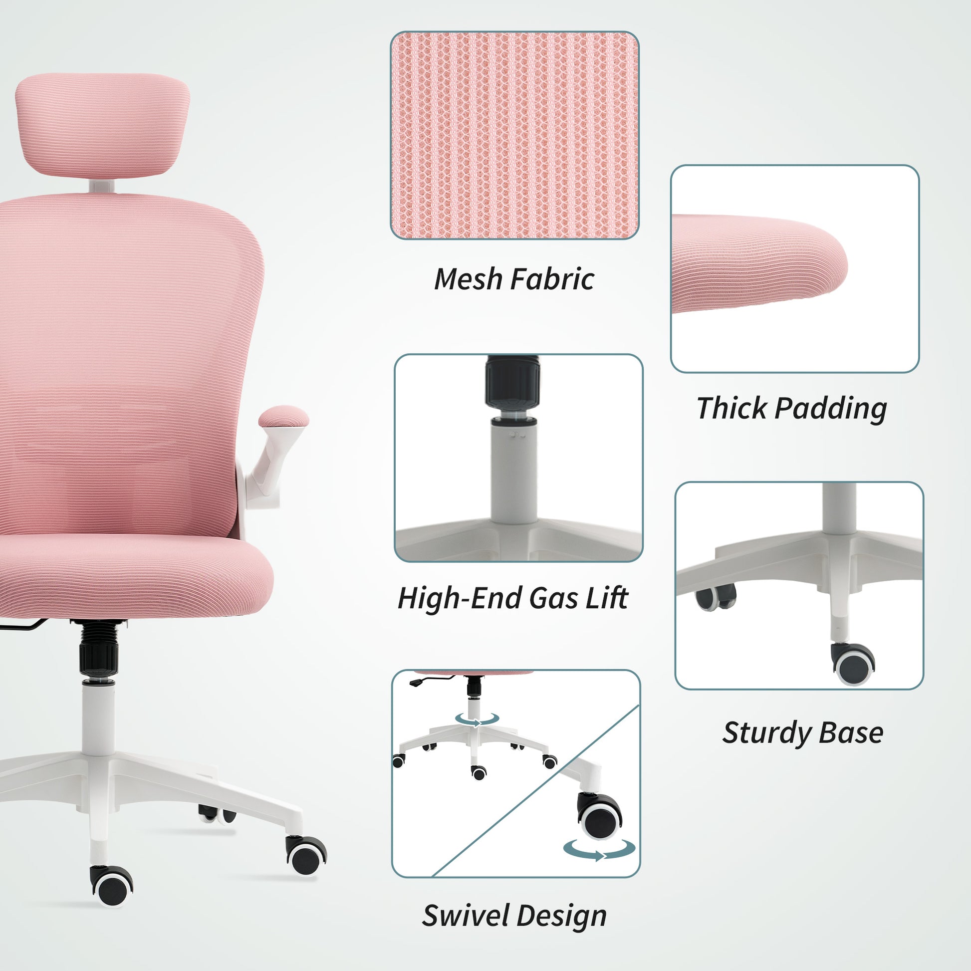 Mesh Office Chair with Headrest, Lumbar Support, 90° Arm