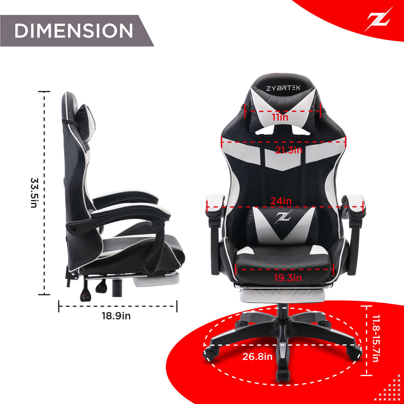 Height Adjustable Recliner Swivel Ergonomic Office PC Gaming Chair with Footrest