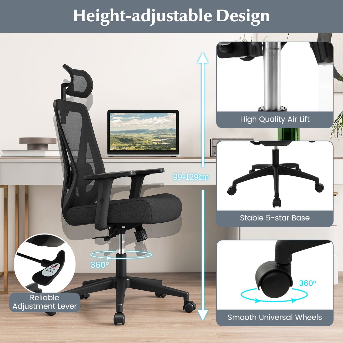 Mesh Ergonomic Office Chair Adjustable Swivel Task Chair