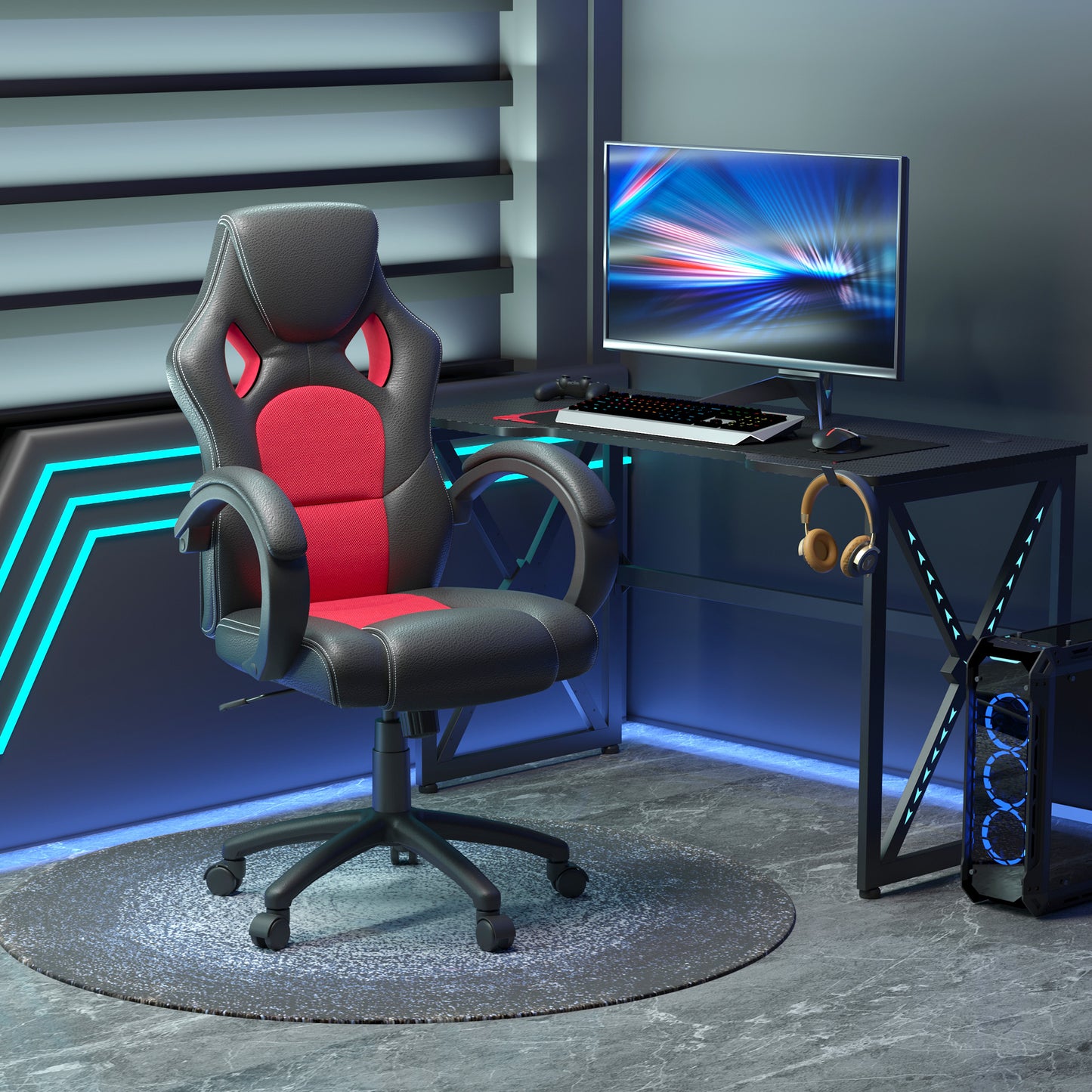 Executive Racing Swivel Gaming Office Chair PU Leather Computer Desk Chair Gray