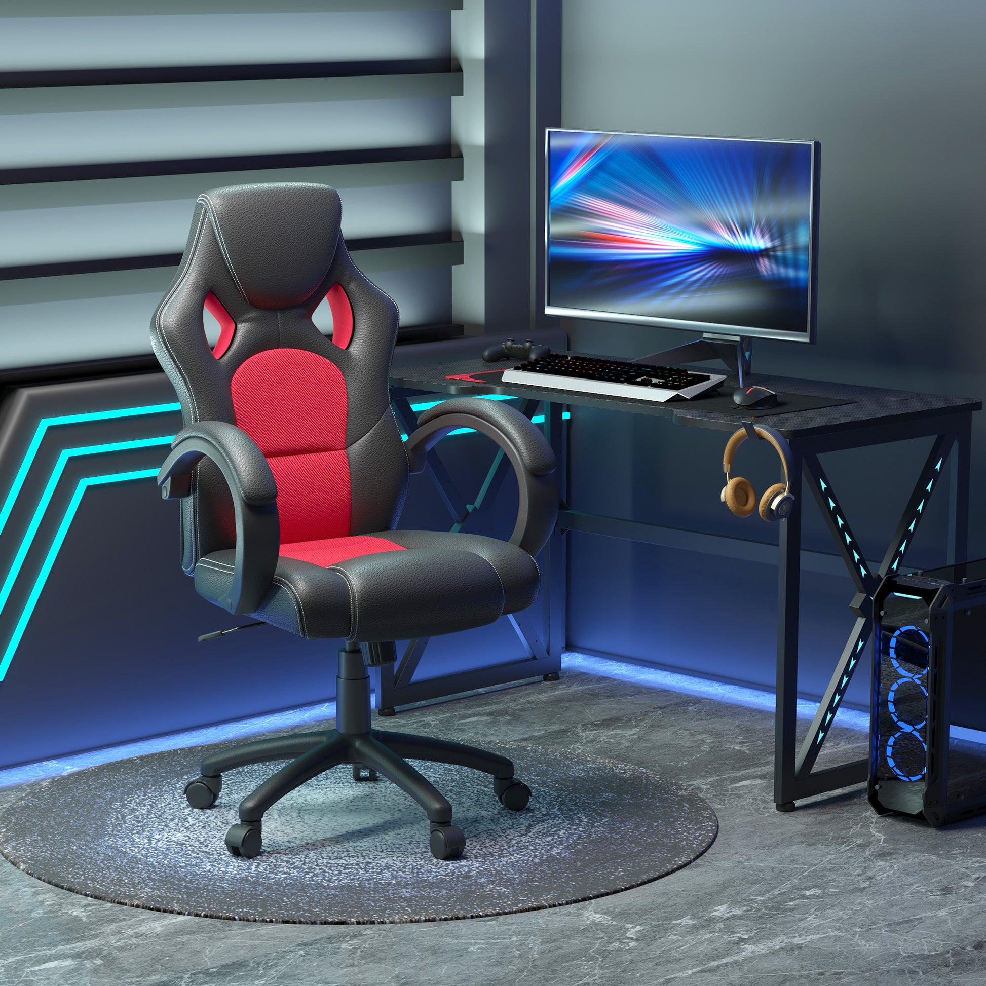 Executive Racing Swivel Gaming Office Chair PU Leather Computer Desk Chair Gray