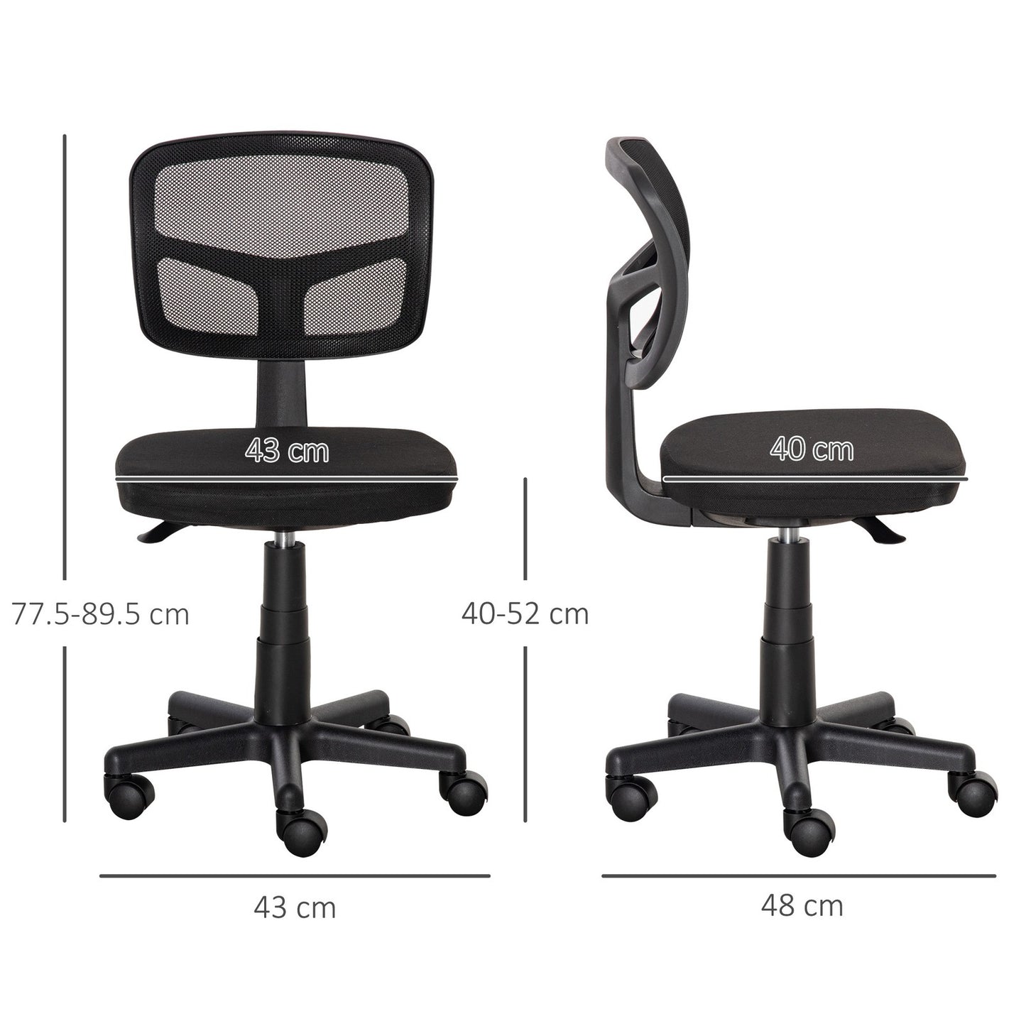 Office Chair without Arms, Ergonomic Swivel Mesh Desk Chair