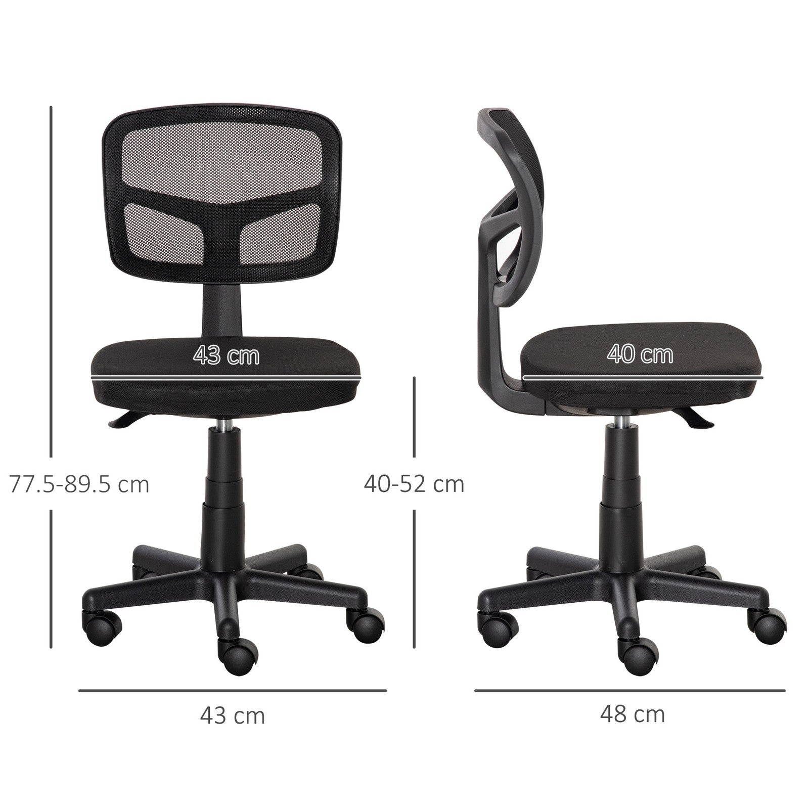 Office Chair without Arms, Ergonomic Swivel Mesh Desk Chair