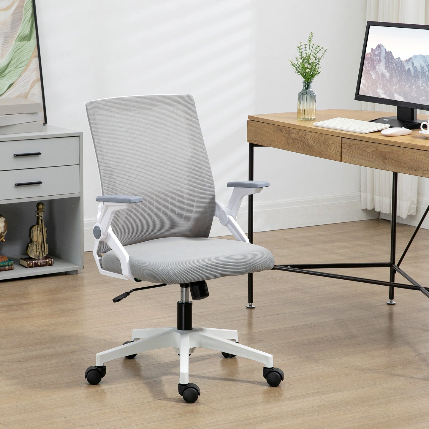Mesh Office Chair, Desk Chair with Lumbar Support, Flip-Up Armrest
