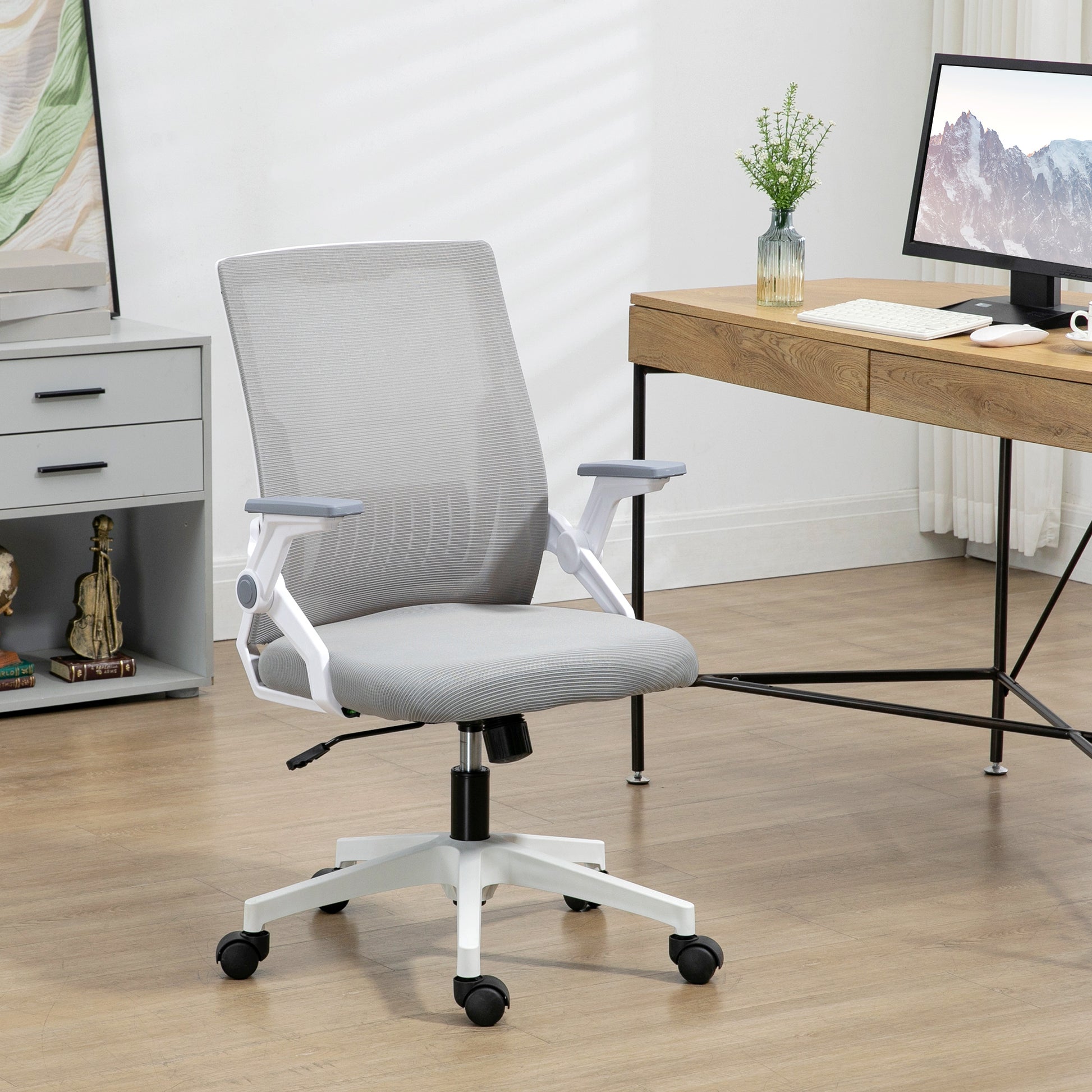 Mesh Office Chair, Desk Chair with Lumbar Support, Flip-Up Armrest