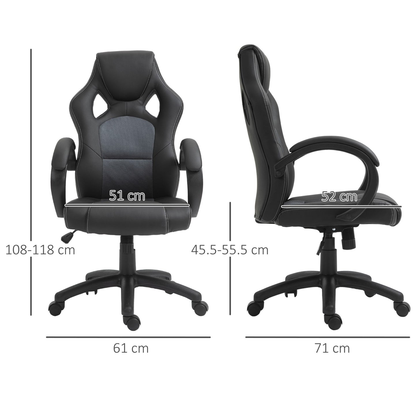 Executive Racing Swivel Gaming Office Chair PU Leather Computer Desk Chair Gray