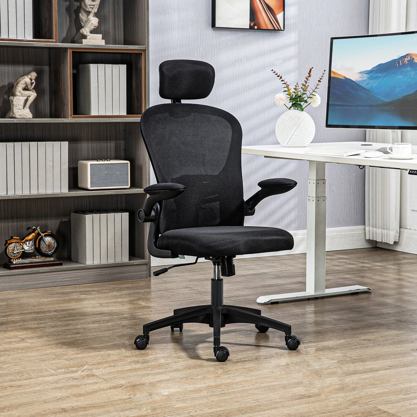 Mesh Office Chair with Headrest, Lumbar Support, 90° Arm