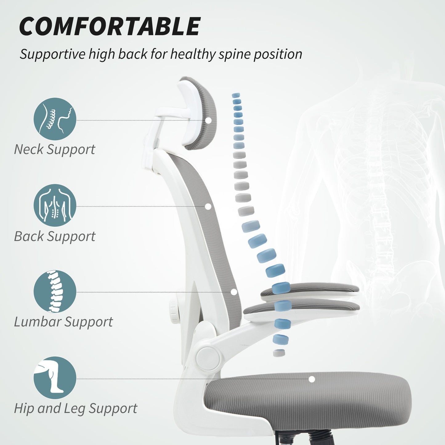 HOMCOM Ergonomic Mesh Office Chair with Headrest, Lumbar Support, Grey