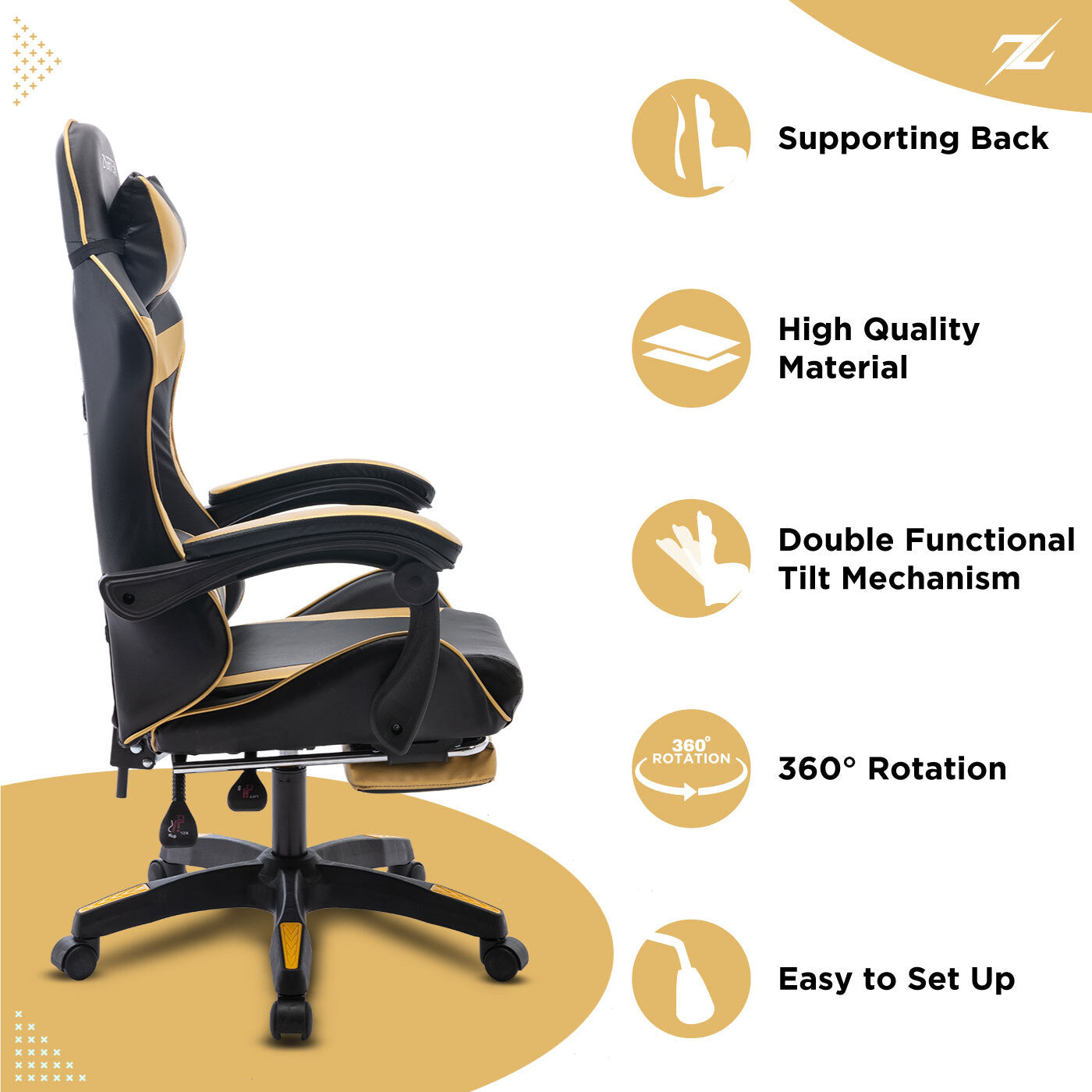 Height Adjustable Recliner Swivel Ergonomic Office PC Gaming Chair with Footrest