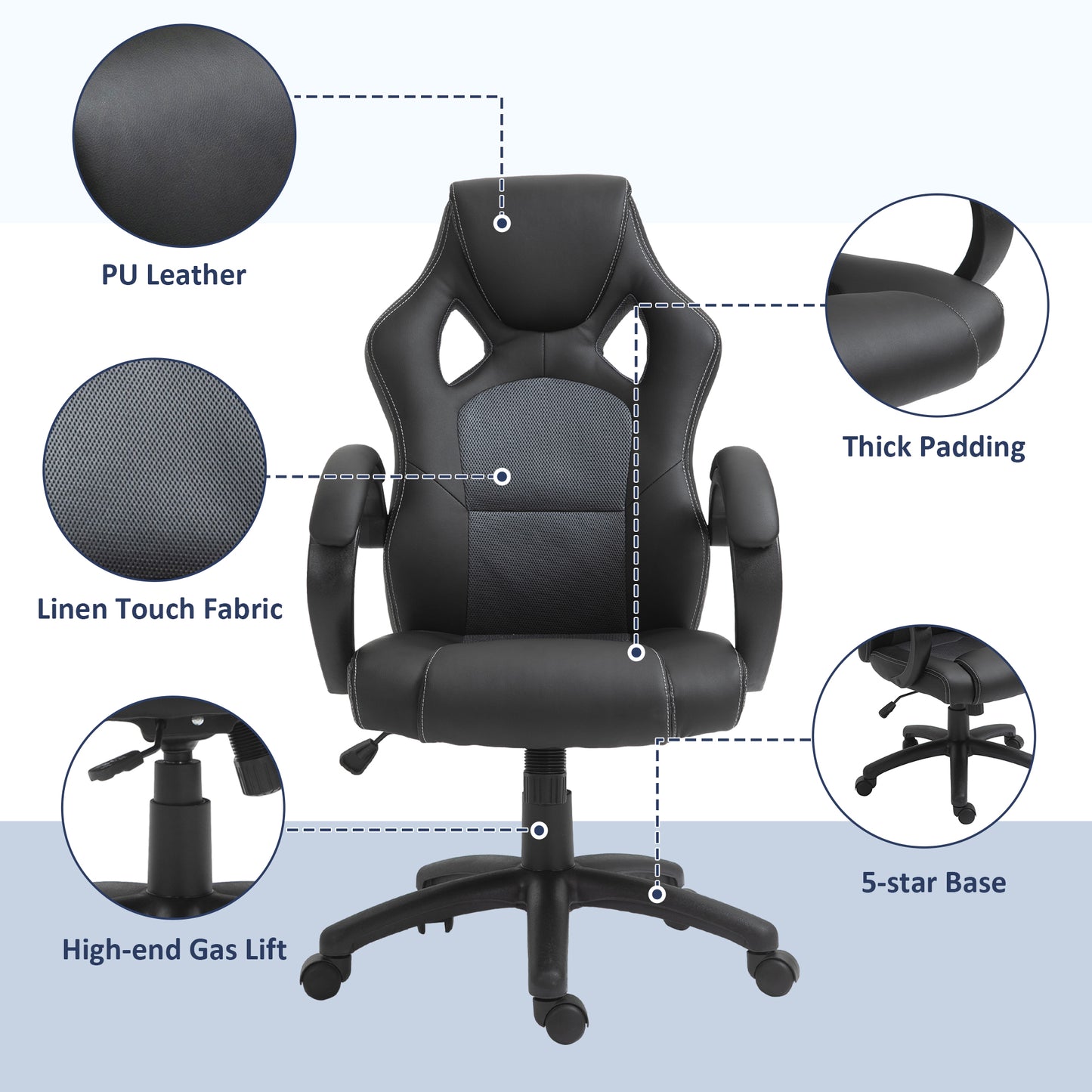Executive Racing Swivel Gaming Office Chair PU Leather Computer Desk Chair Gray
