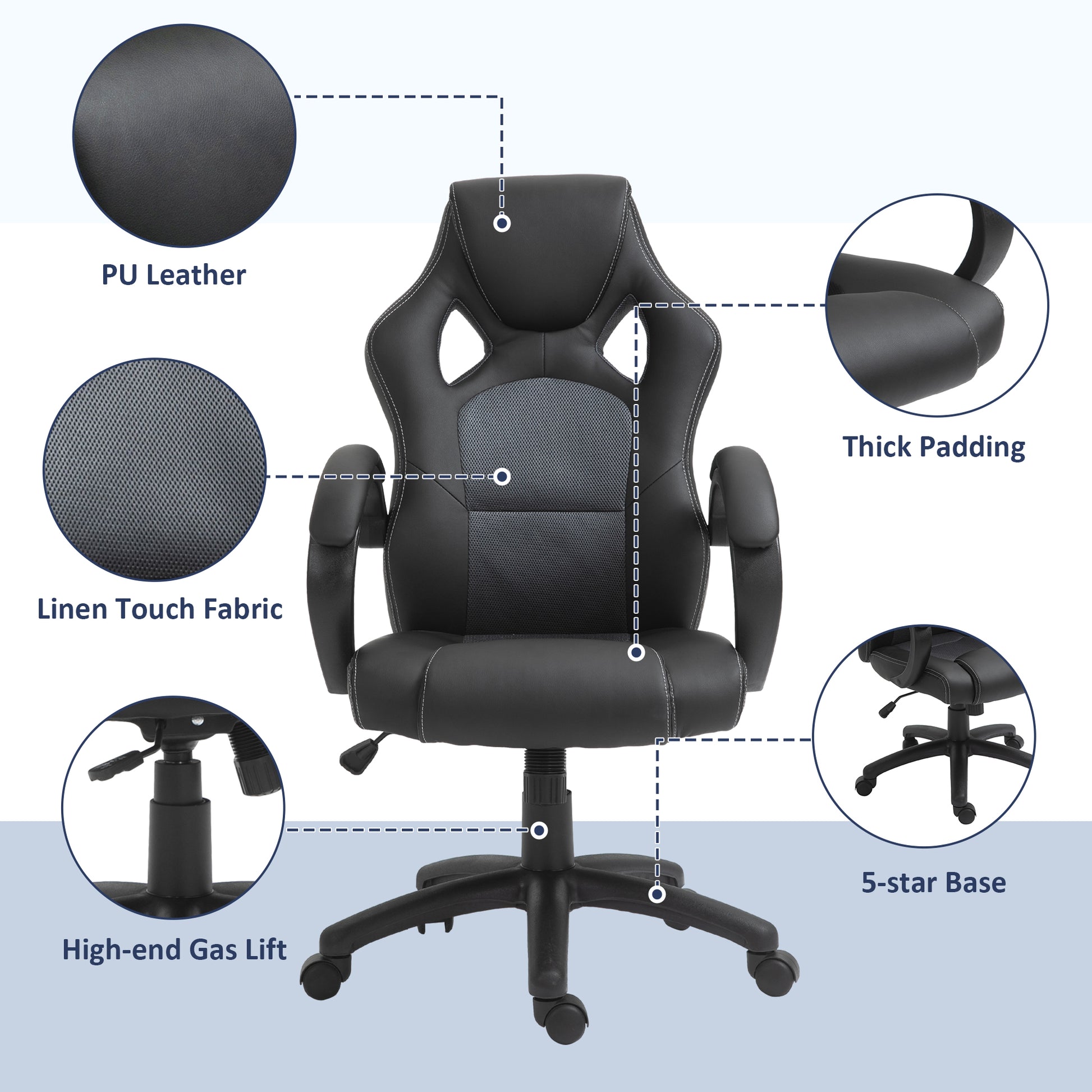 Executive Racing Swivel Gaming Office Chair PU Leather Computer Desk Chair Gray