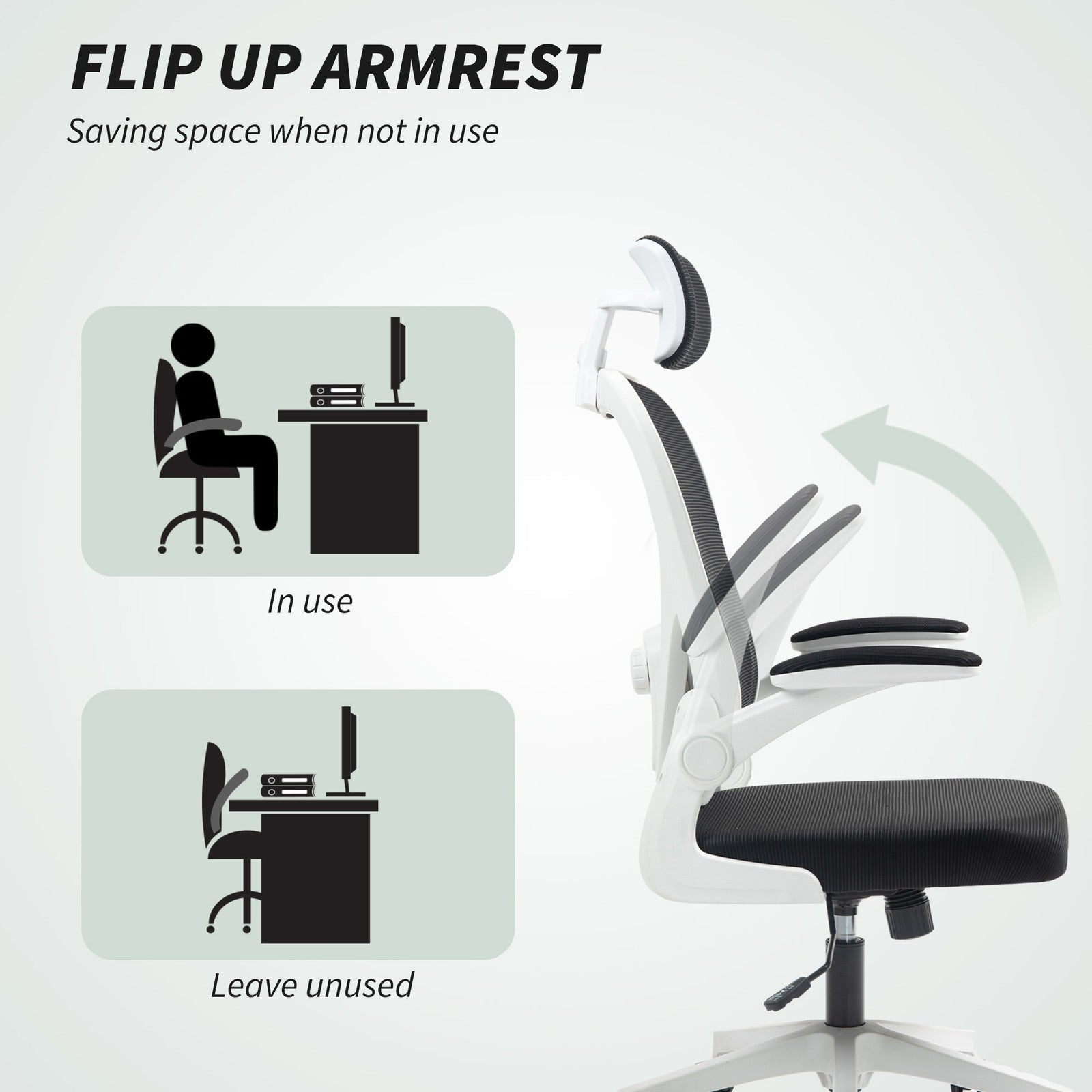 HOMCOM Ergonomic Mesh Office Chair with Headrest, Lumbar Support, Black