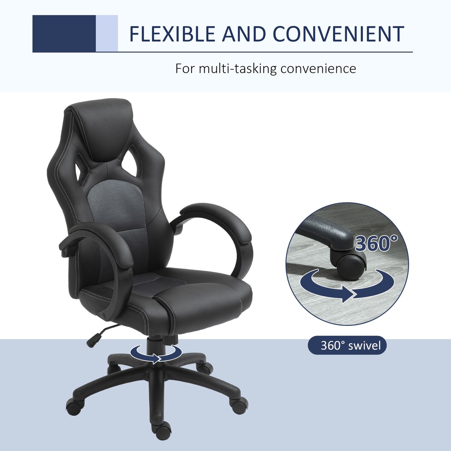 Executive Racing Swivel Gaming Office Chair PU Leather Computer Desk Chair Gray