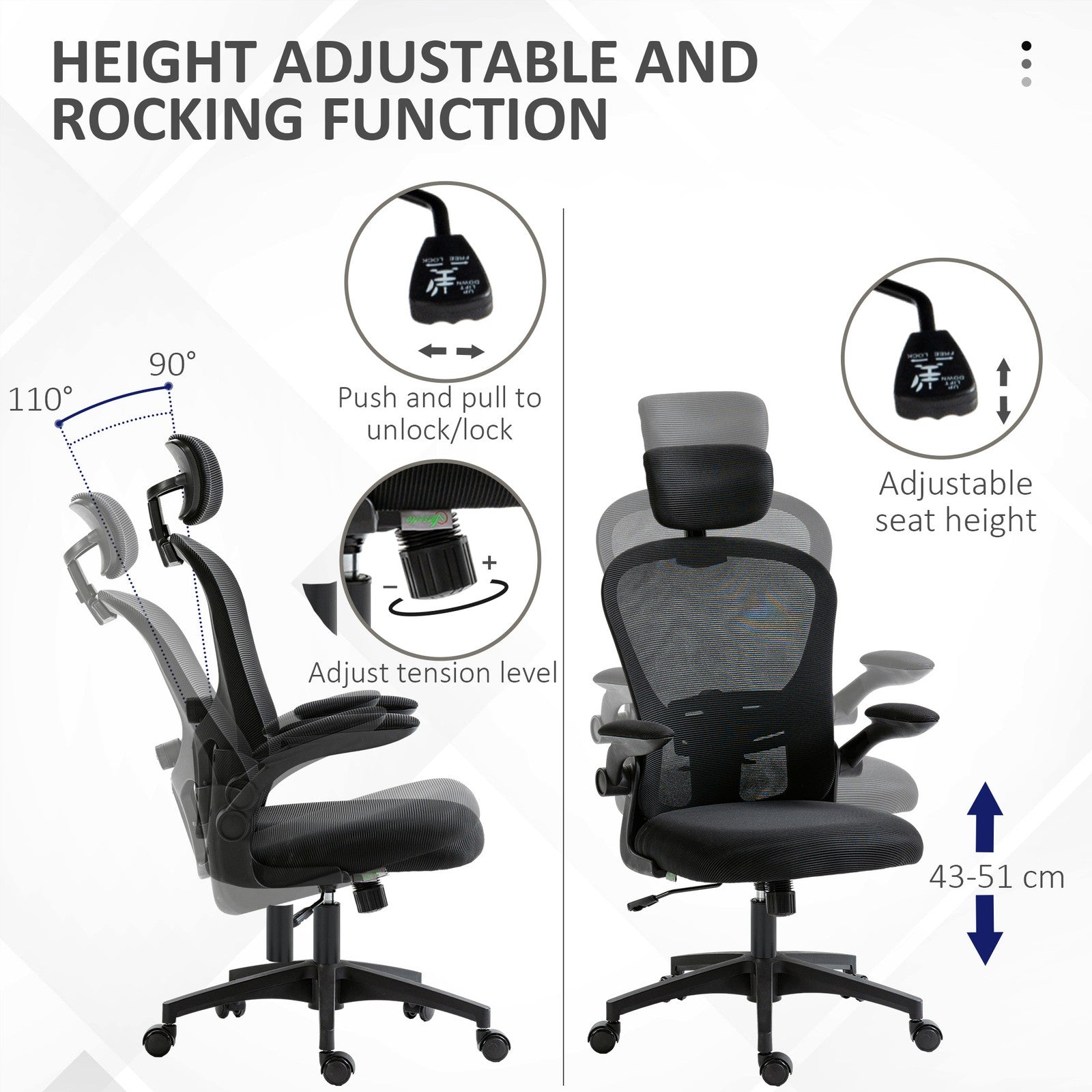 Mesh Office Chair with Headrest, Lumbar Support, 90° Arm