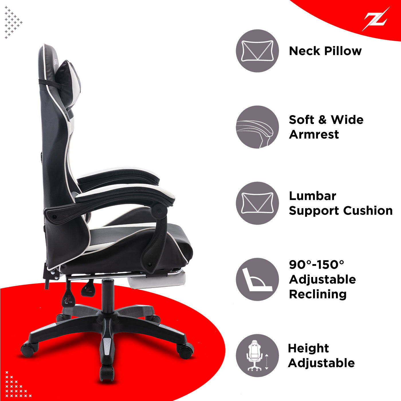 Height Adjustable Recliner Swivel Ergonomic Office PC Gaming Chair with Footrest