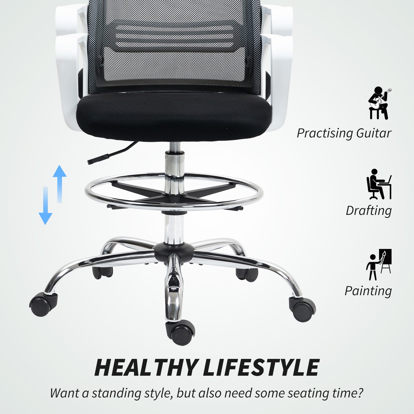 Mesh Drafting Chair, Adjustable Swivel Ergonomic Office Chair