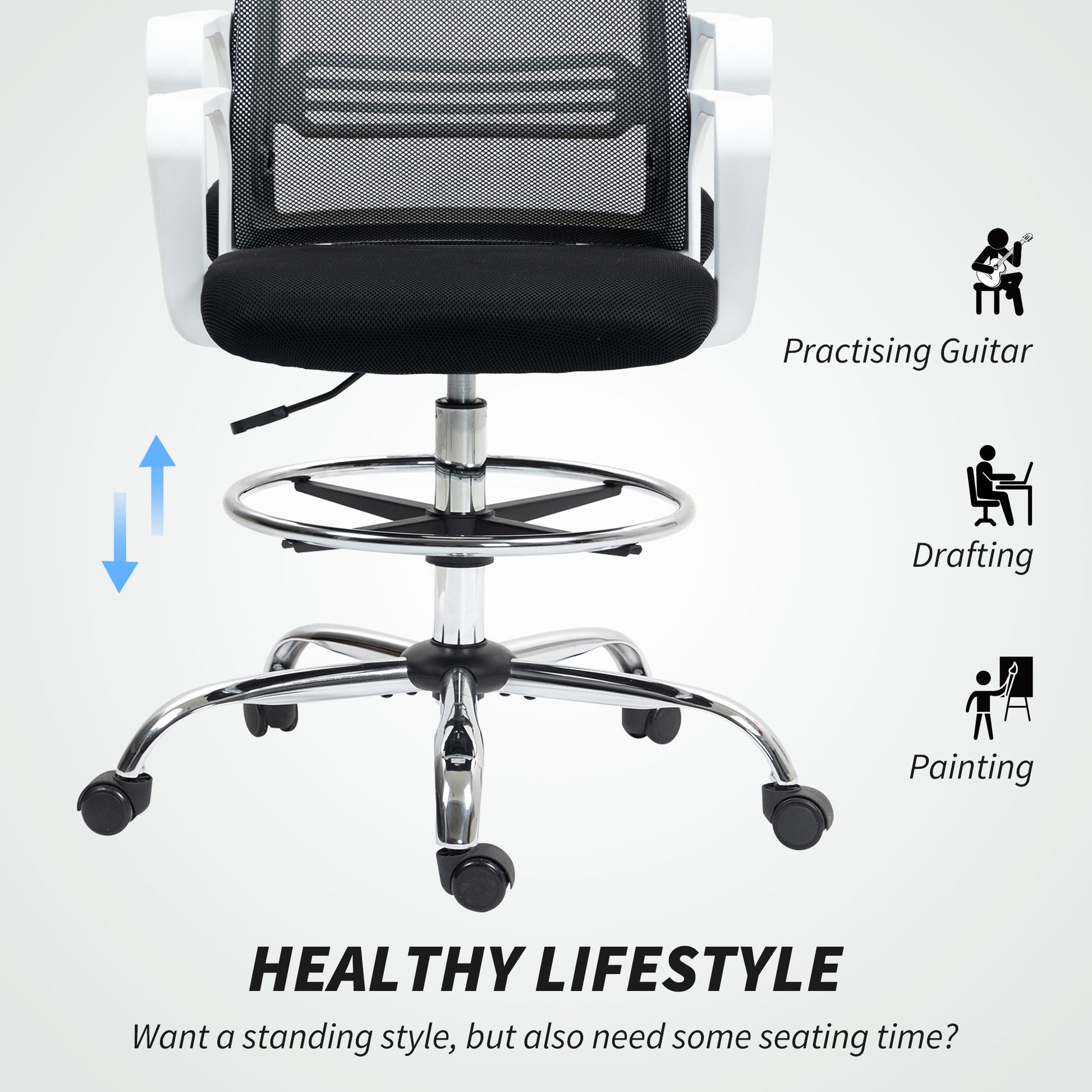 Mesh Drafting Chair, Adjustable Swivel Ergonomic Office Chair