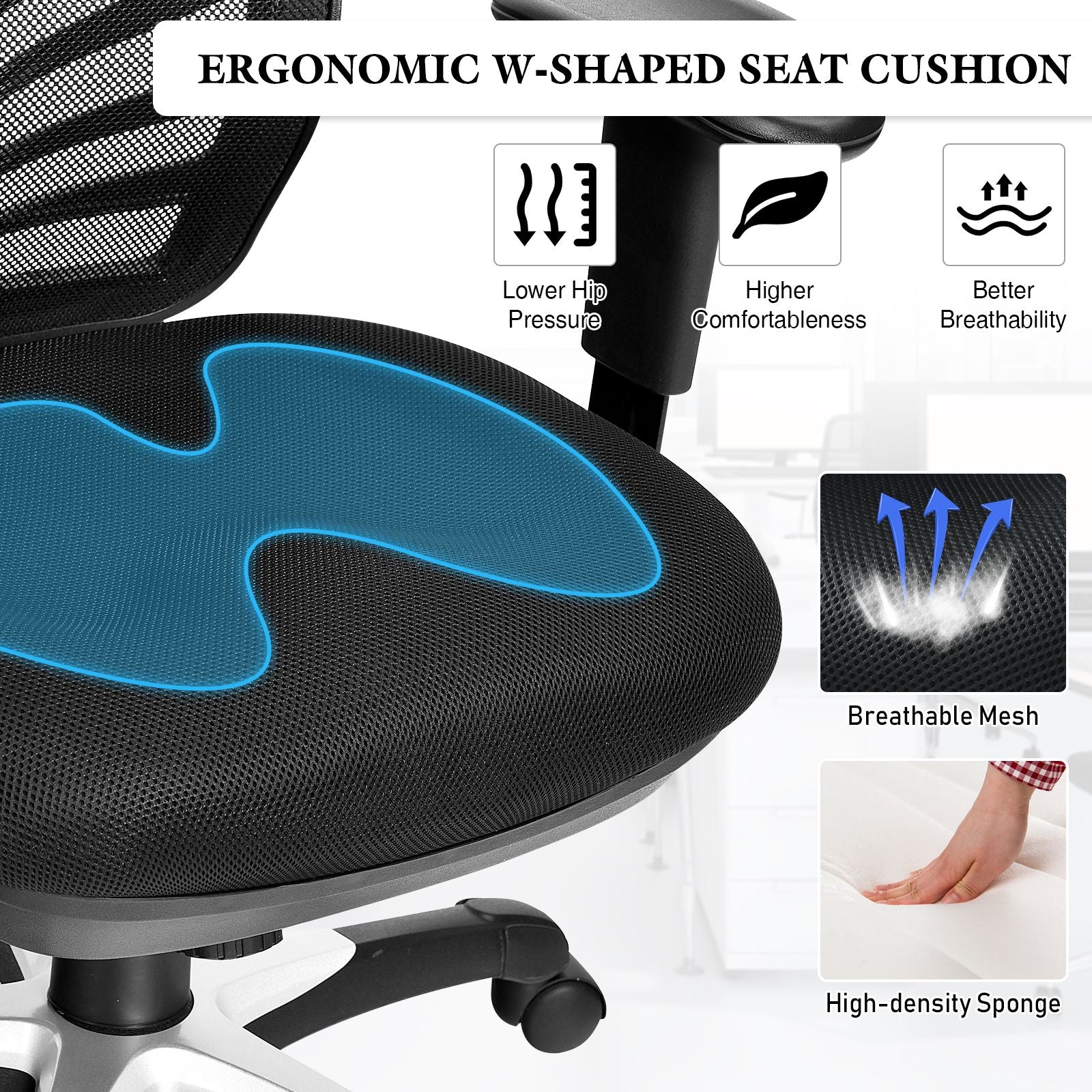 Ergonomic Reclining Mesh Office Chair with 3-Paddle Control