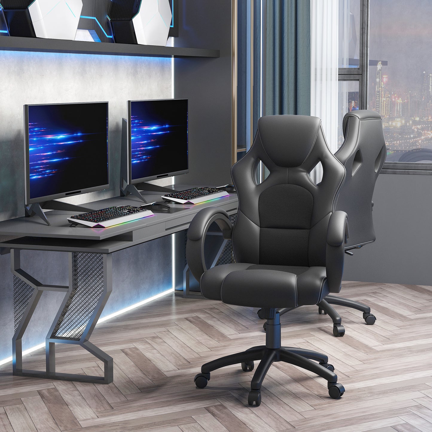 Executive Racing Swivel Gaming Office Chair PU Leather Computer Desk Chair Gray