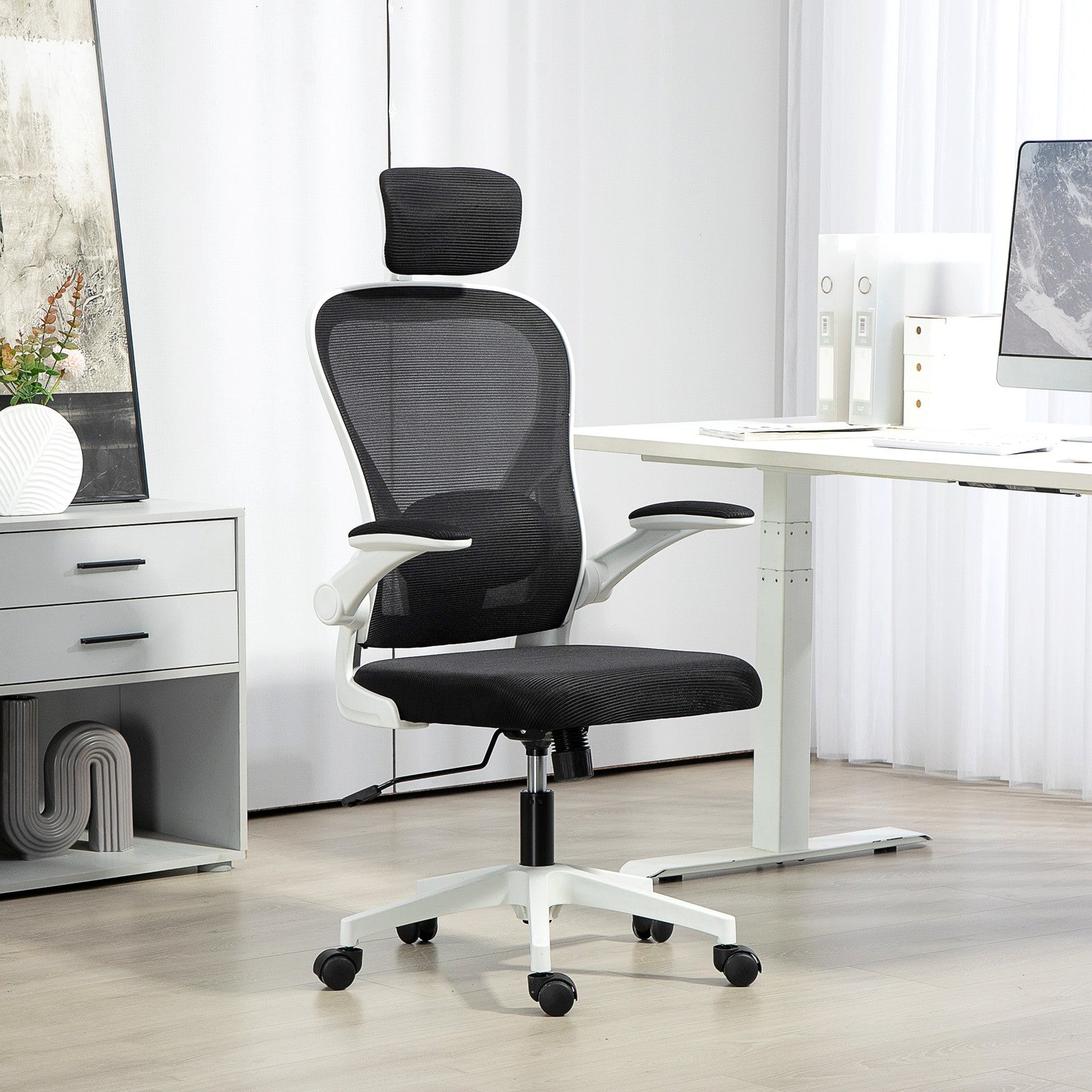 HOMCOM Ergonomic Mesh Office Chair with Headrest, Lumbar Support, Black