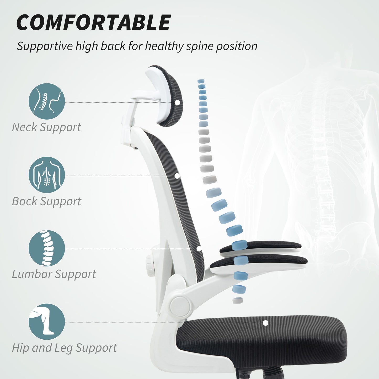 HOMCOM Ergonomic Mesh Office Chair with Headrest, Lumbar Support, Black