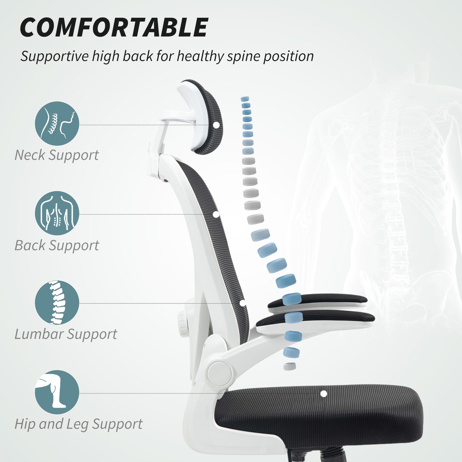 HOMCOM Ergonomic Mesh Office Chair with Headrest, Lumbar Support, Black