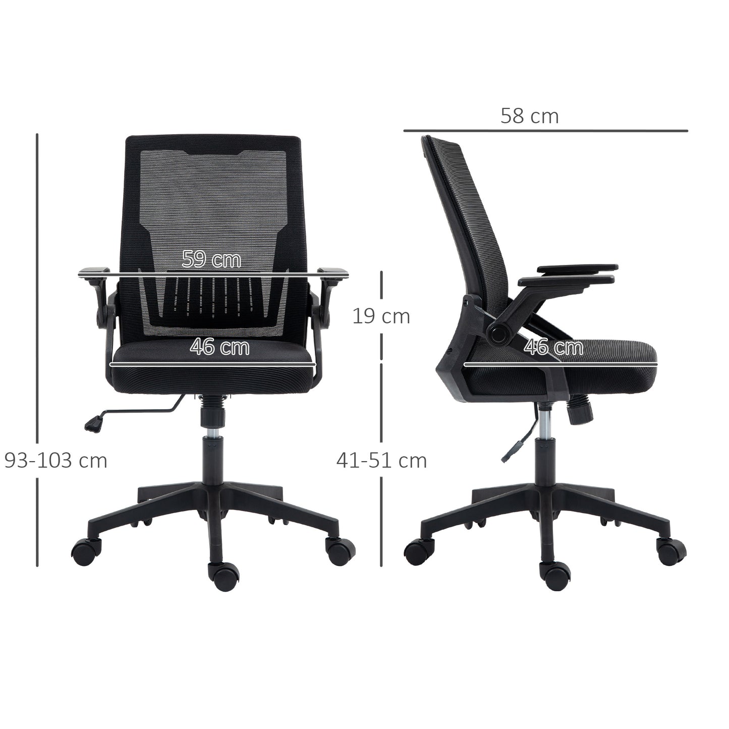 Mesh Office Chair, Desk Chair with Lumbar Support, Flip-Up Armrest