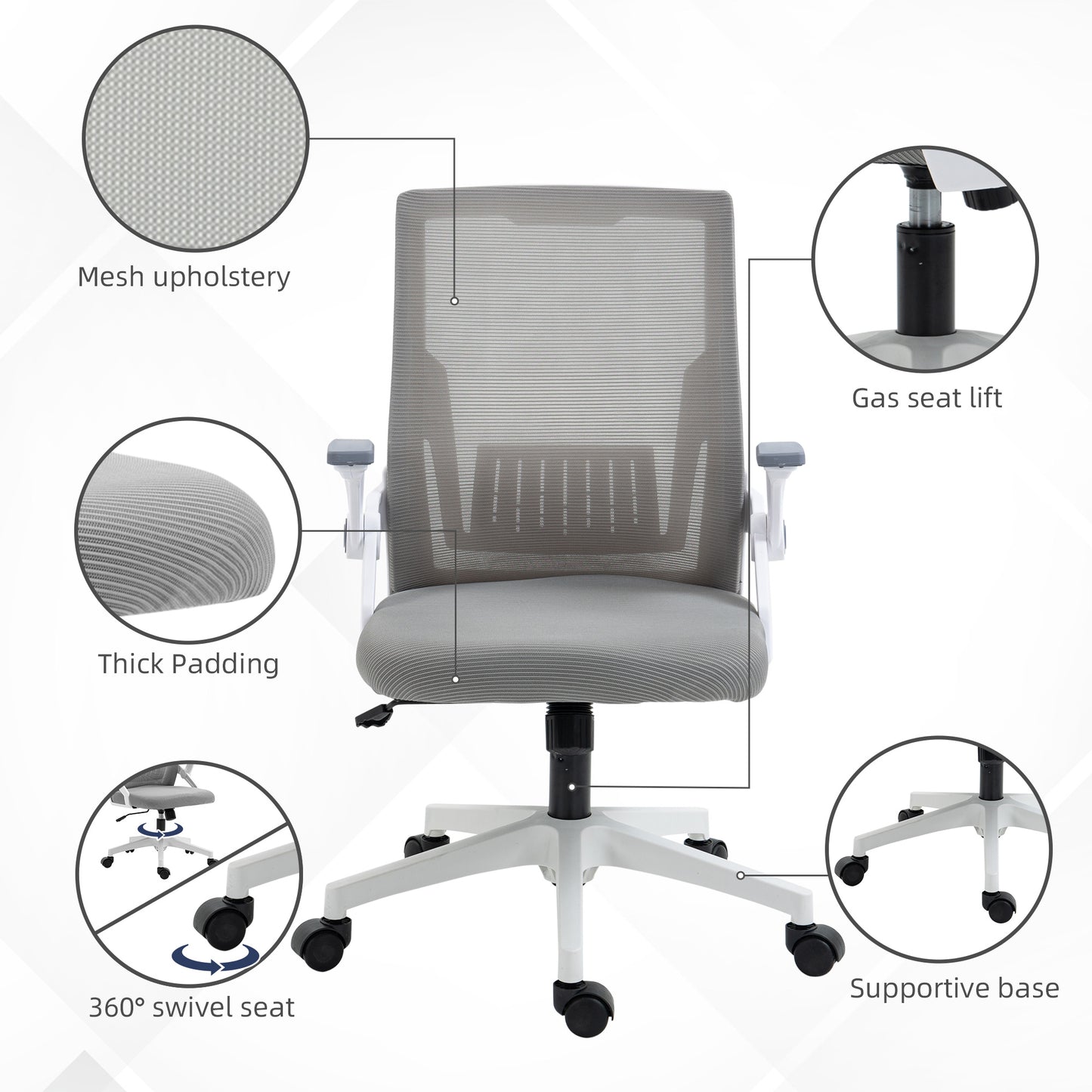 Mesh Office Chair, Desk Chair with Lumbar Support, Flip-Up Armrest