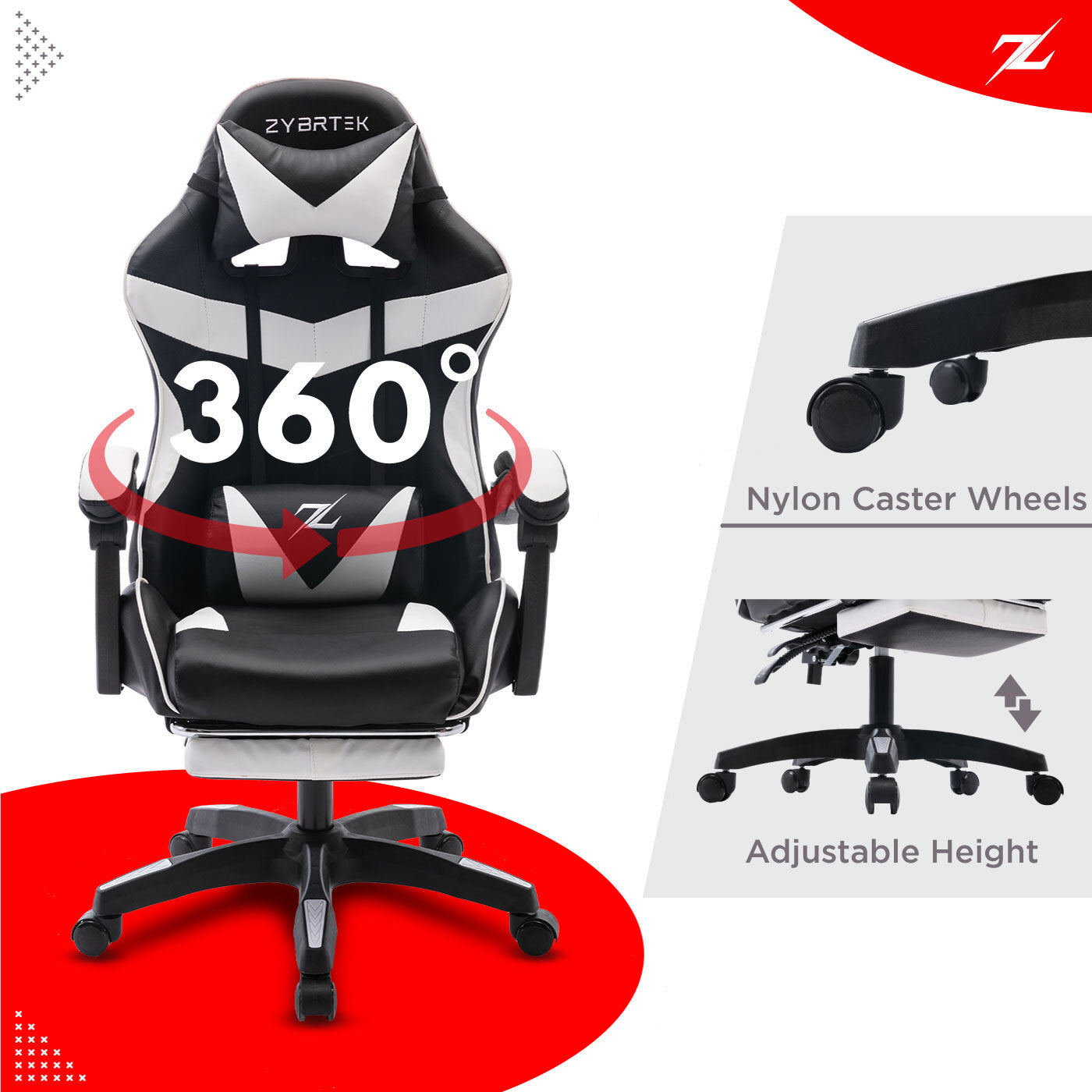 Height Adjustable Recliner Swivel Ergonomic Office PC Gaming Chair with Footrest