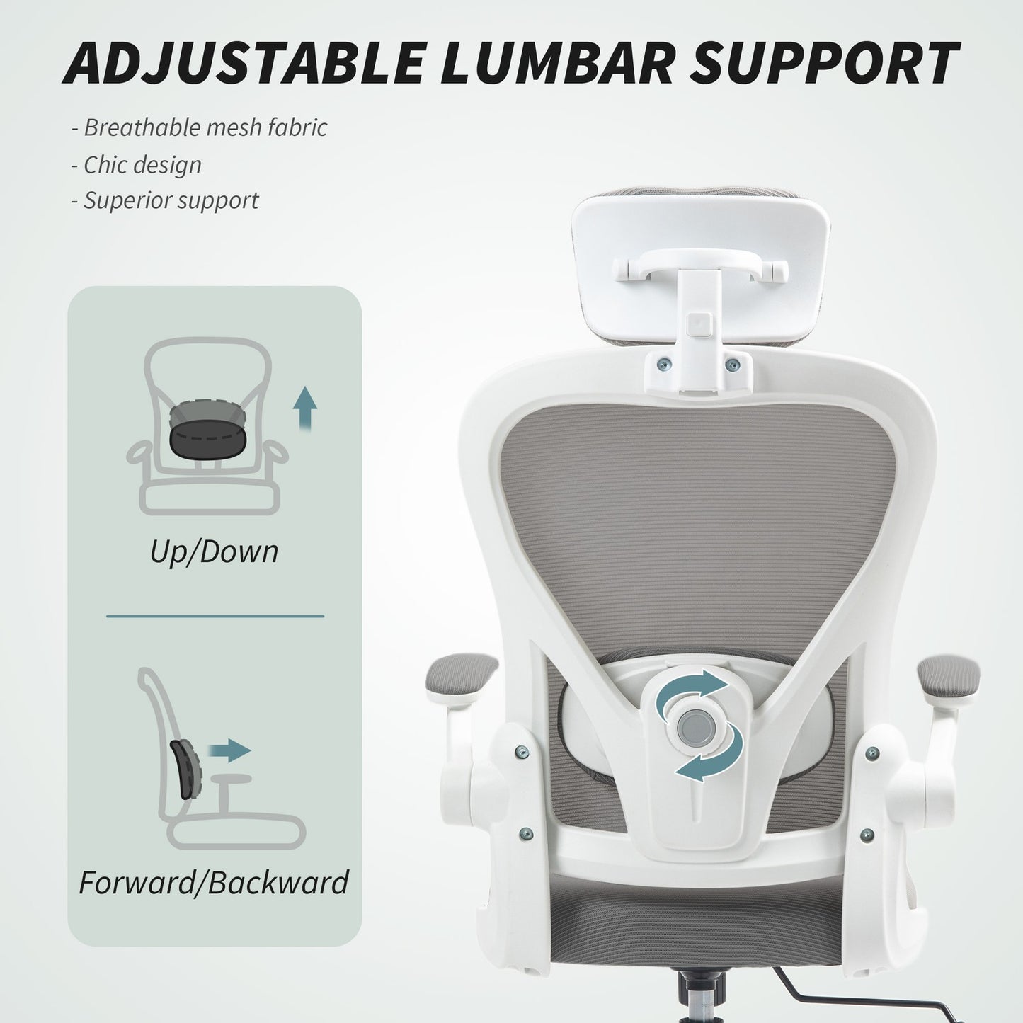 HOMCOM Ergonomic Mesh Office Chair with Headrest, Lumbar Support, Grey