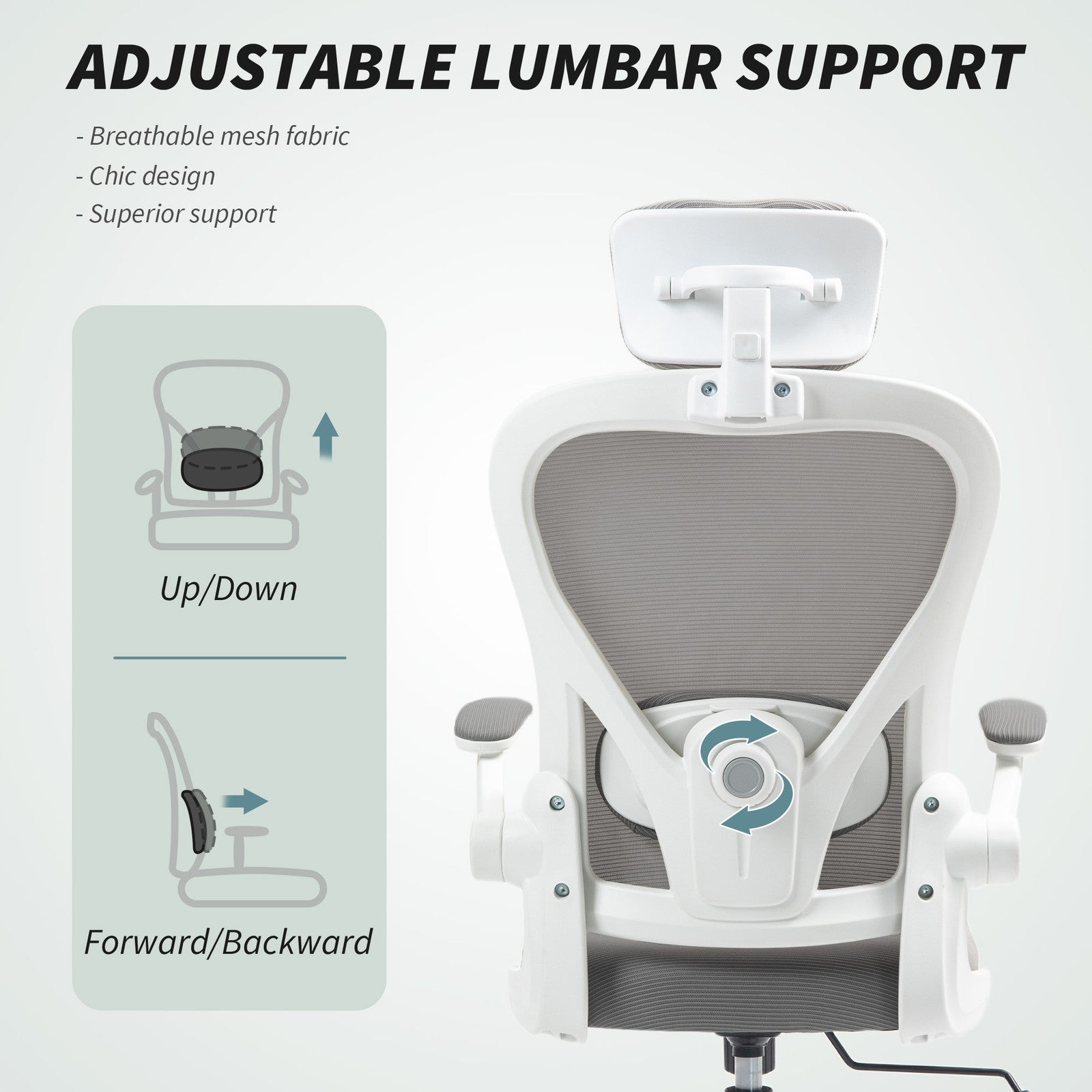 HOMCOM Ergonomic Mesh Office Chair with Headrest, Lumbar Support, Grey